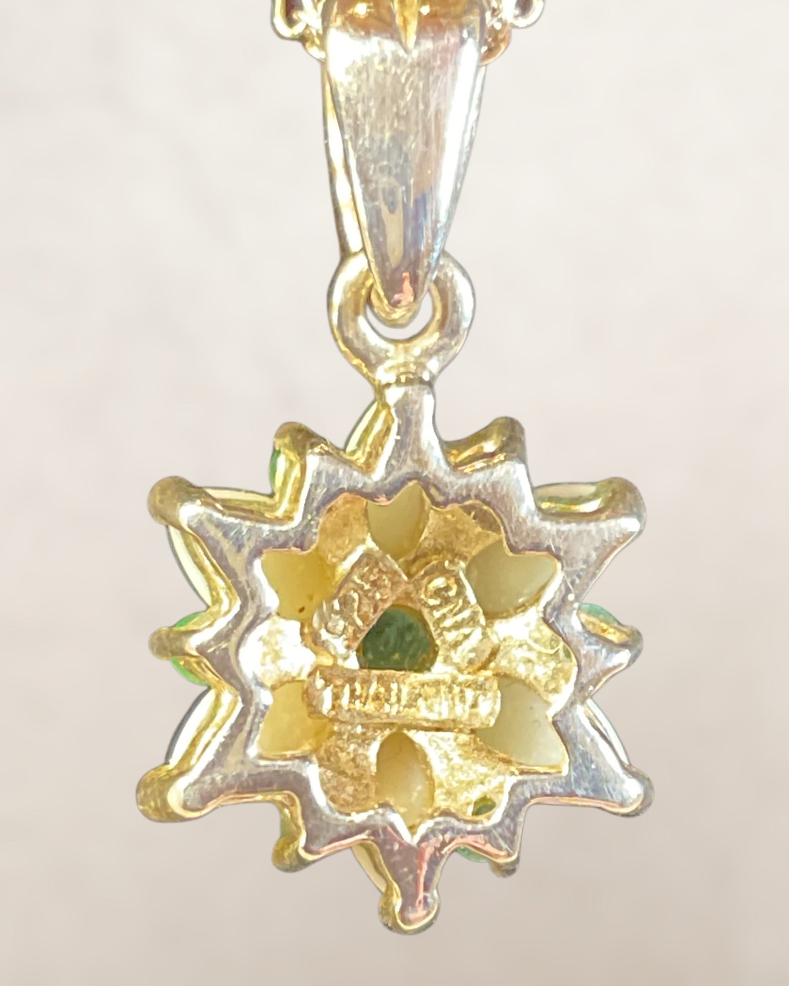 Sterling Silver Emerald and Opal Pendant Necklace - Estate Sale (Great Condition)