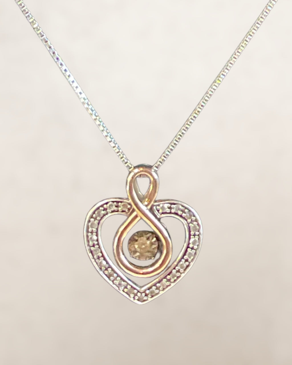 Sterling Silver 10k Gold and Diamonds ZEI Rhythm Heart Pendant Necklace - Estate Sale (Great Condition)