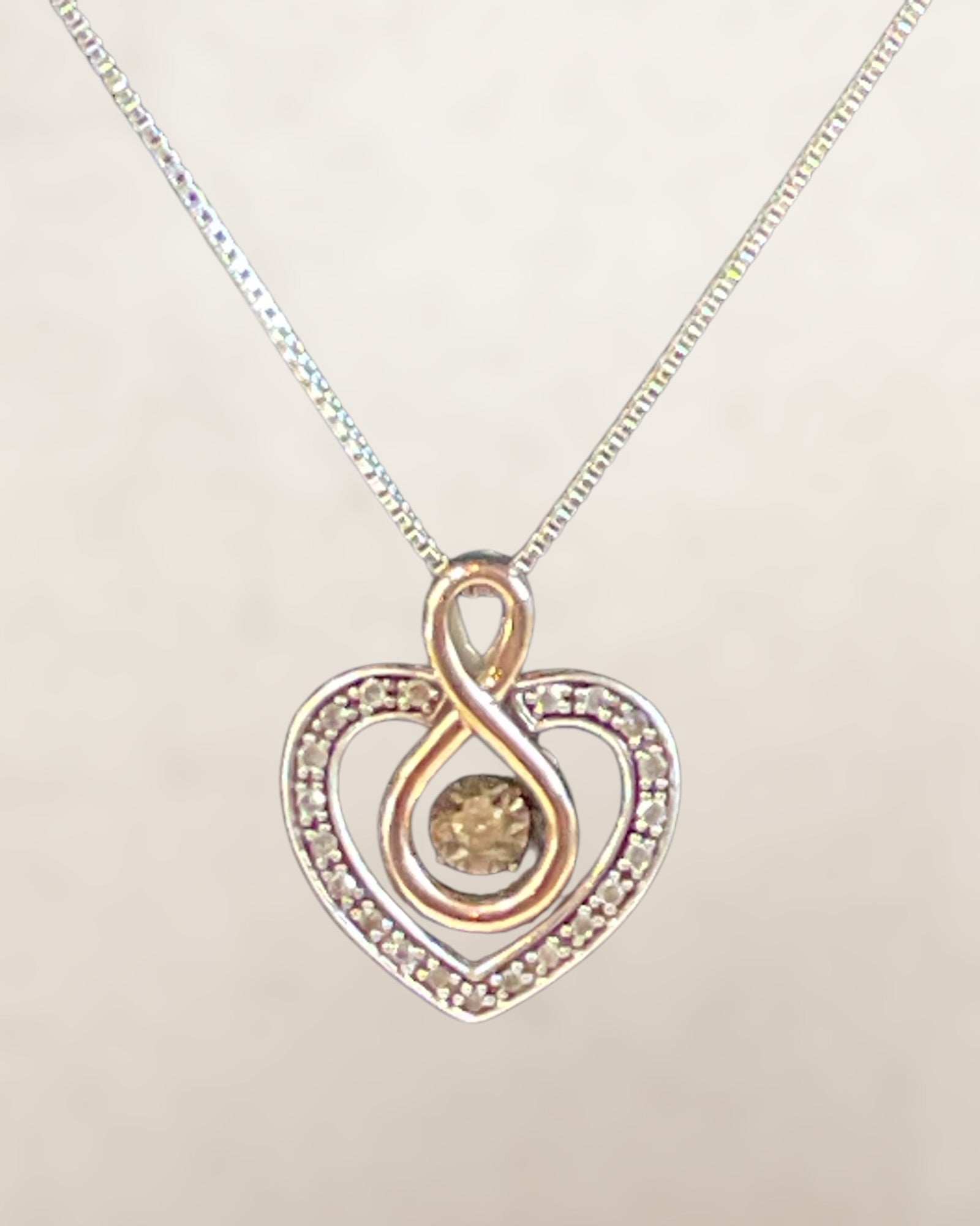 Sterling Silver 10k Gold and Diamonds ZEI Rhythm Heart Pendant Necklace - Estate Sale (Great Condition)