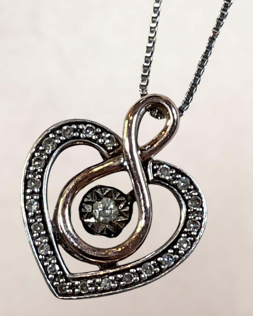 Sterling Silver 10k Gold and Diamonds ZEI Rhythm Heart Pendant Necklace - Estate Sale (Great Condition)