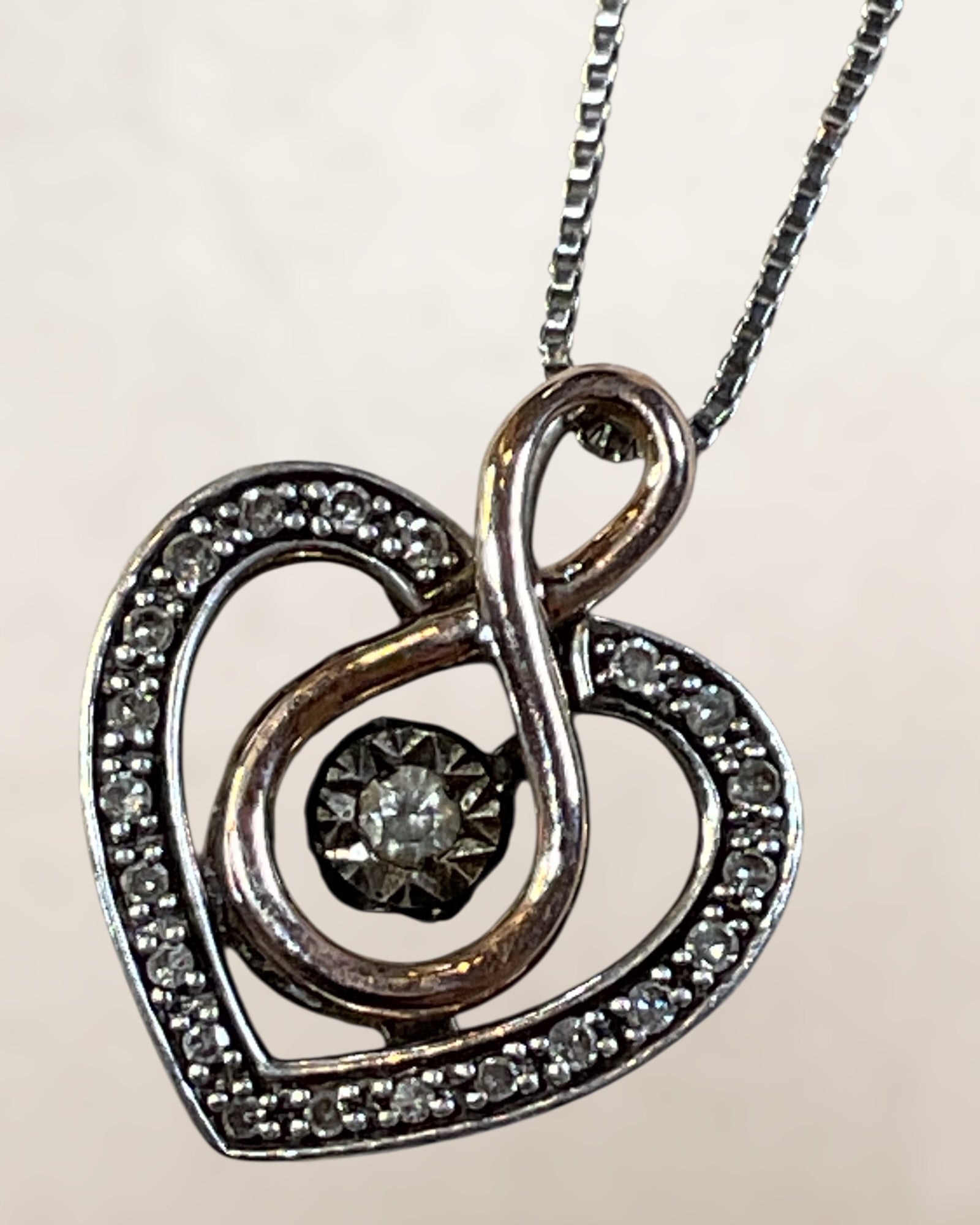 Sterling Silver 10k Gold and Diamonds ZEI Rhythm Heart Pendant Necklace - Estate Sale (Great Condition)