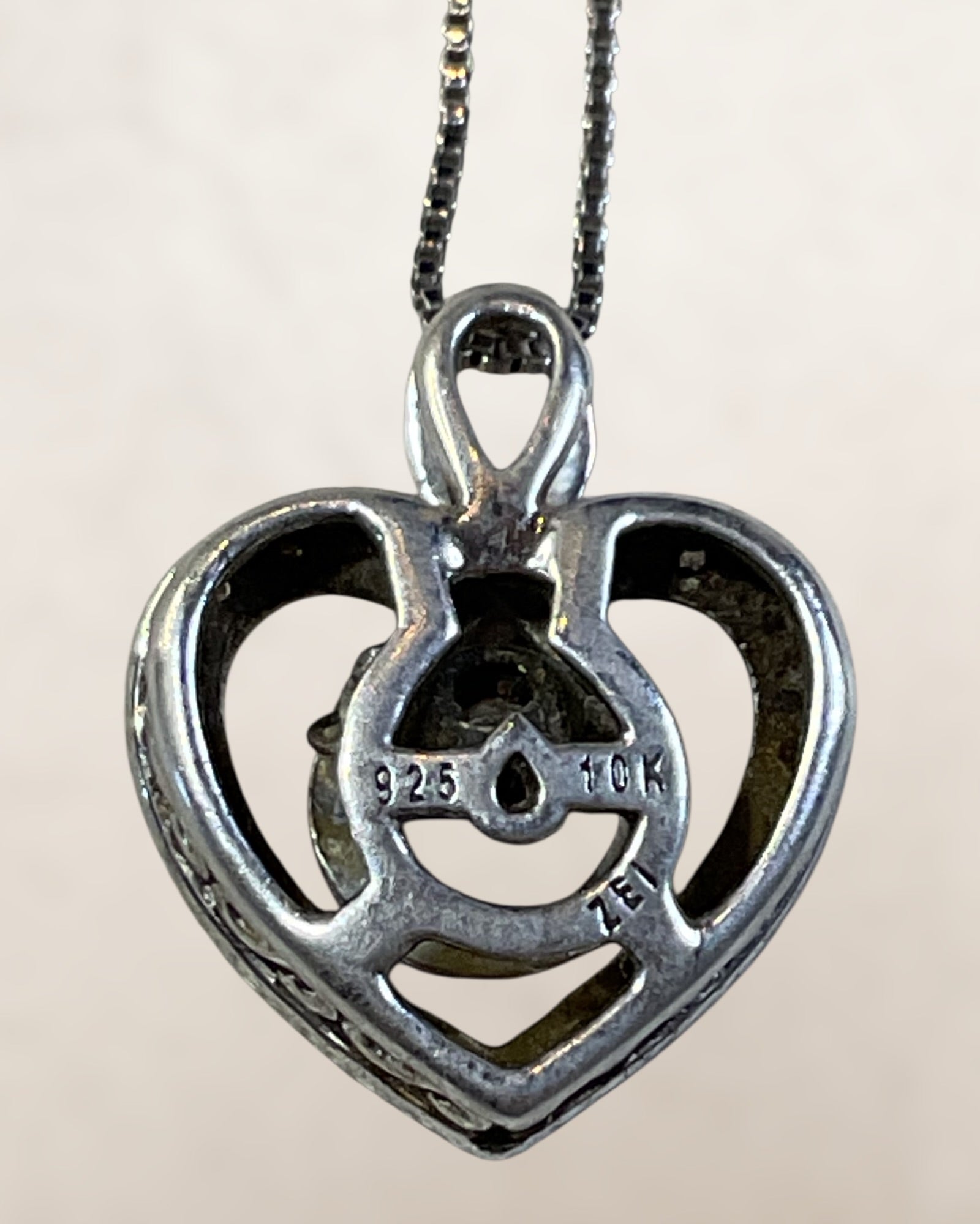 Sterling Silver 10k Gold and Diamonds ZEI Rhythm Heart Pendant Necklace - Estate Sale (Great Condition)