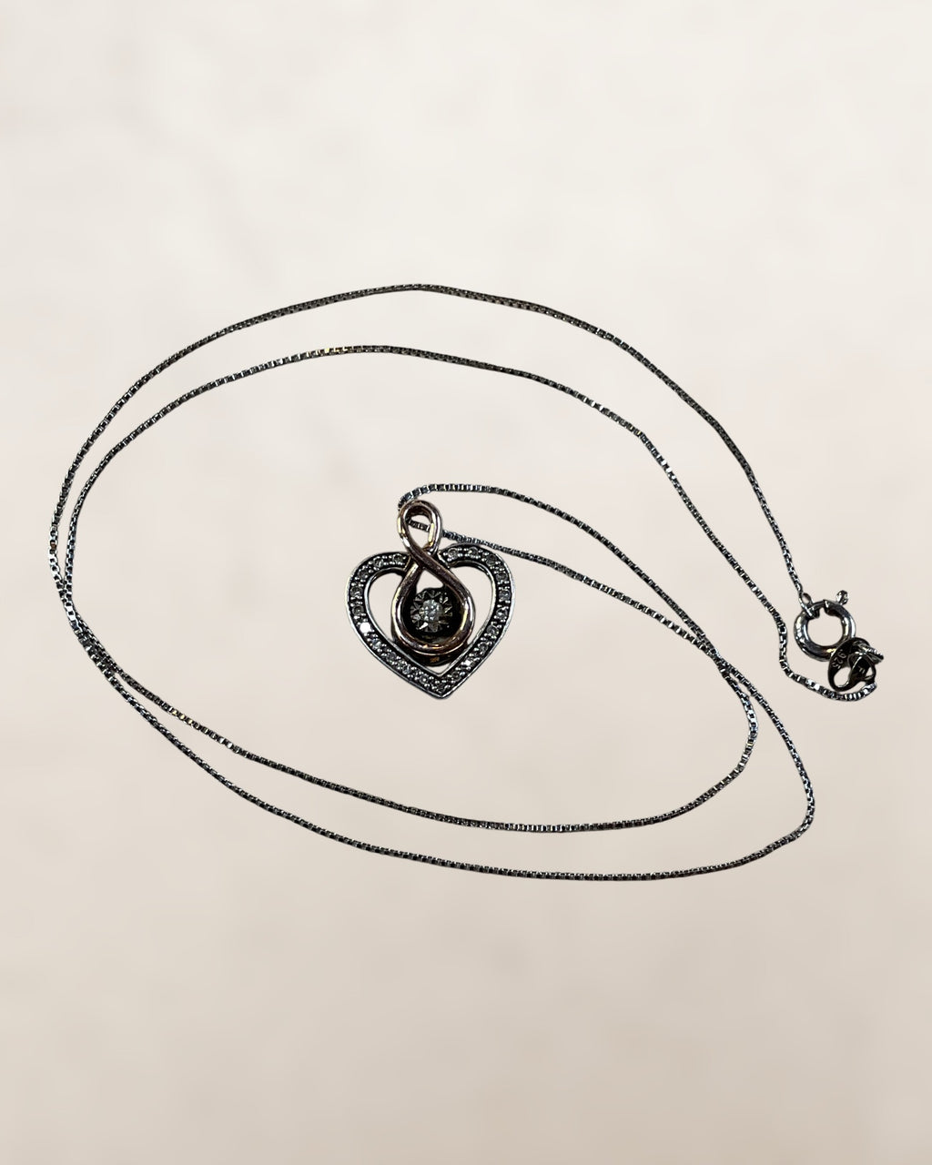 Sterling Silver 10k Gold and Diamonds ZEI Rhythm Heart Pendant Necklace - Estate Sale (Great Condition)