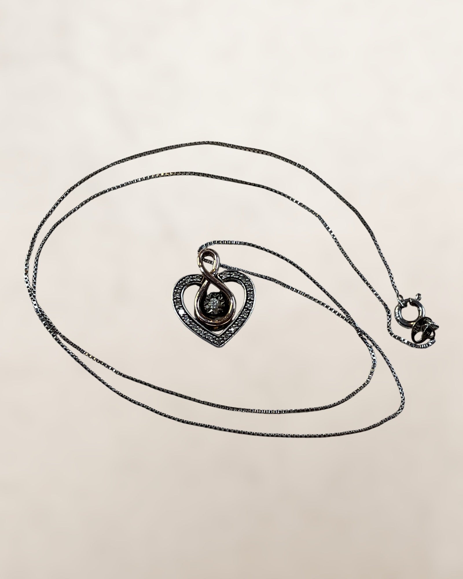 Sterling Silver 10k Gold and Diamonds ZEI Rhythm Heart Pendant Necklace - Estate Sale (Great Condition)