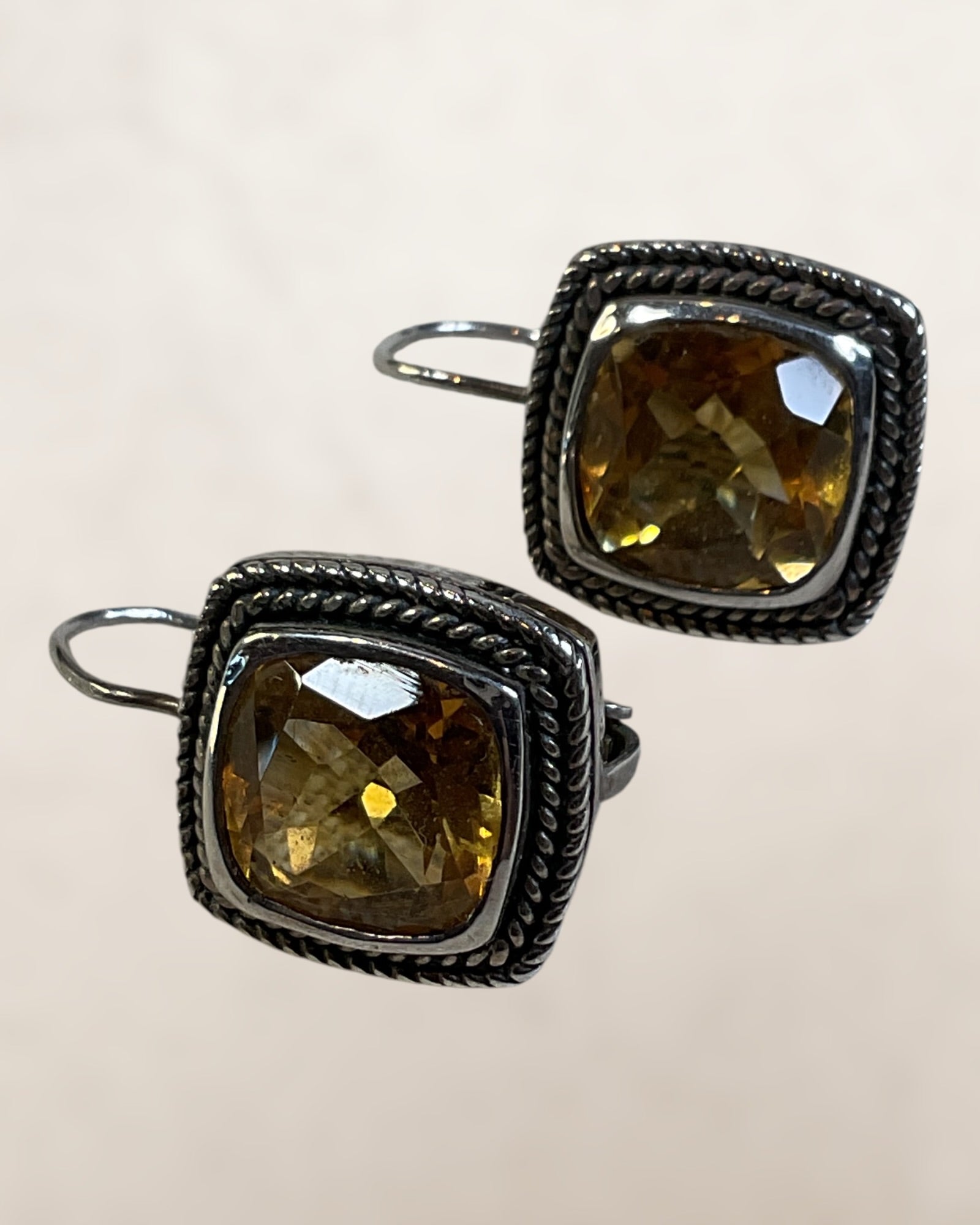 Sterling Silver Citrine Lever Back Dangle Earrings - Estate Sale (Great Condition)