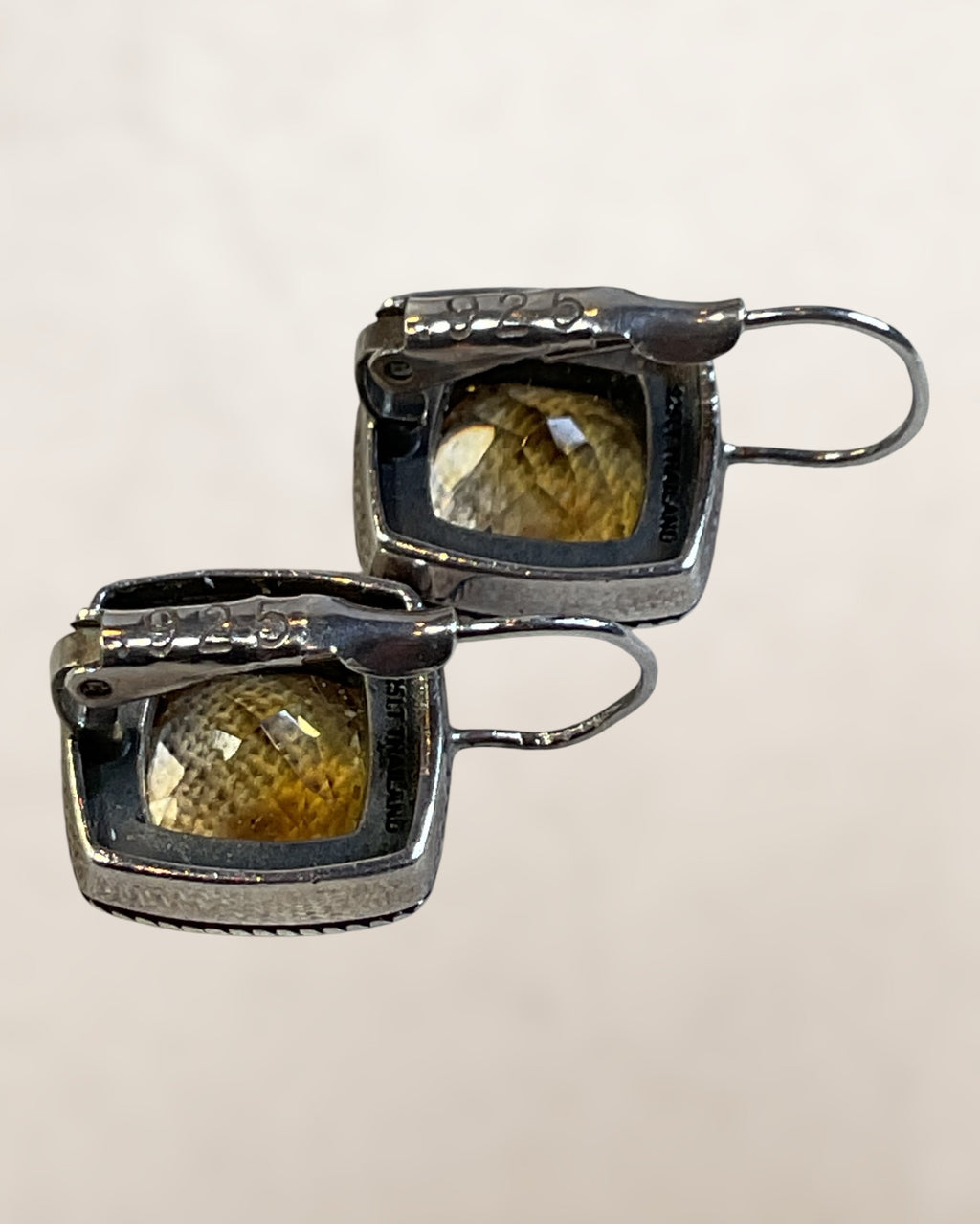 Sterling Silver Citrine Lever Back Dangle Earrings - Estate Sale (Great Condition)