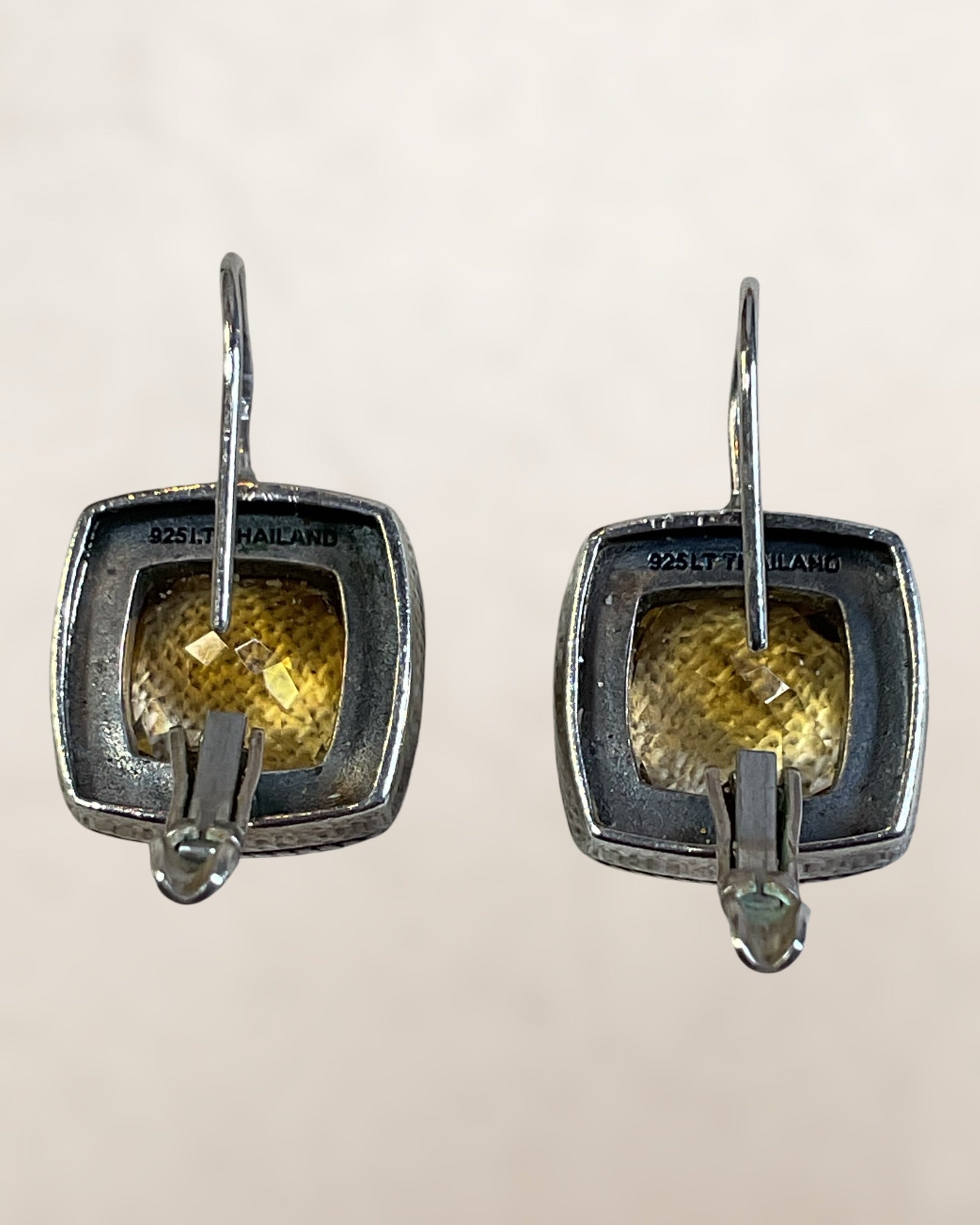 Sterling Silver Citrine Lever Back Dangle Earrings - Estate Sale (Great Condition)