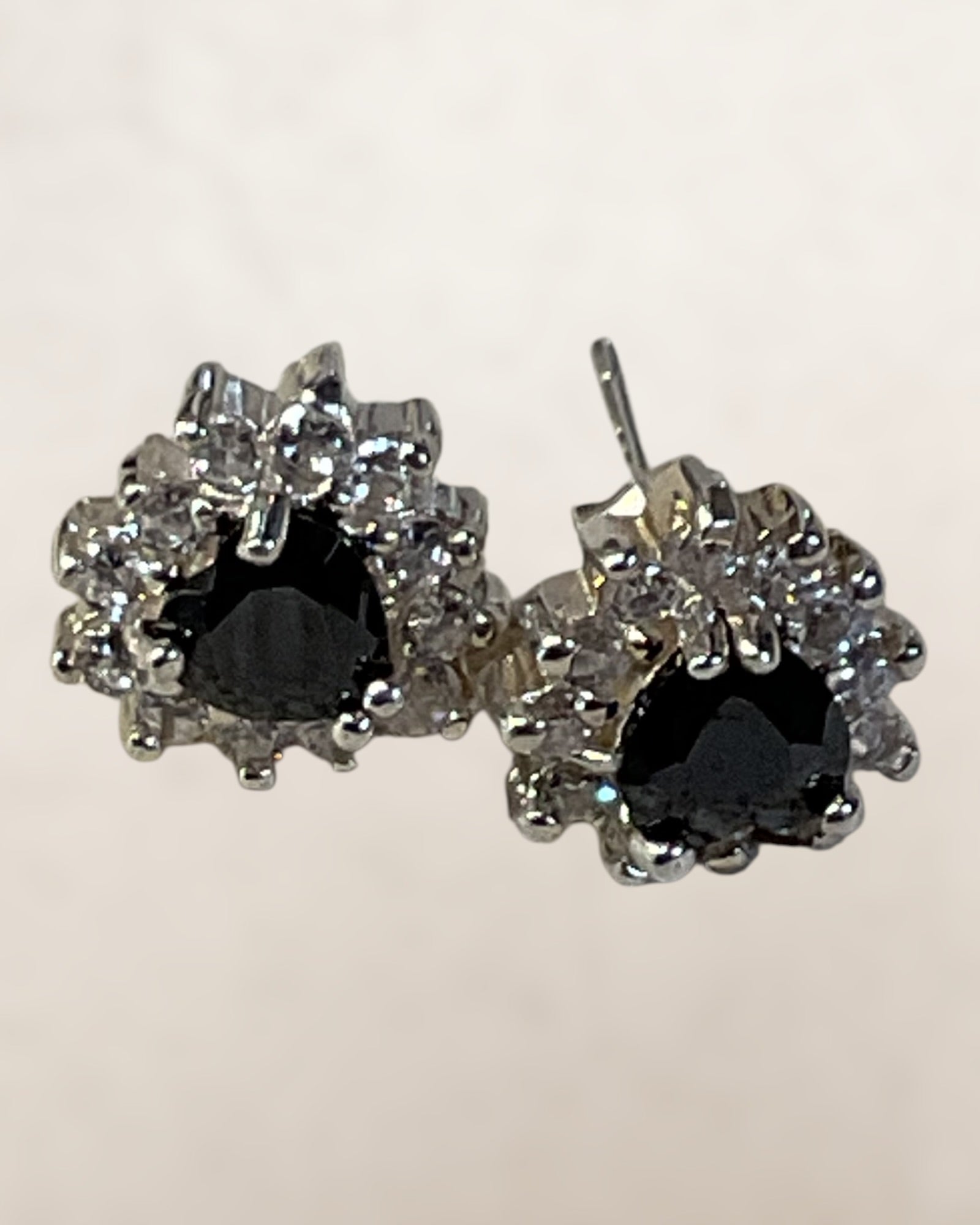 Sterling Silver Lab Sapphire with Halo Stud Earrings