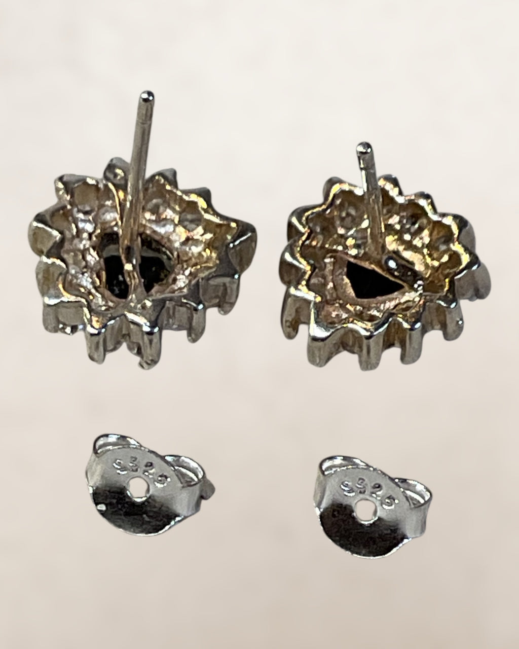 Sterling Silver Lab Sapphire with Halo Stud Earrings
