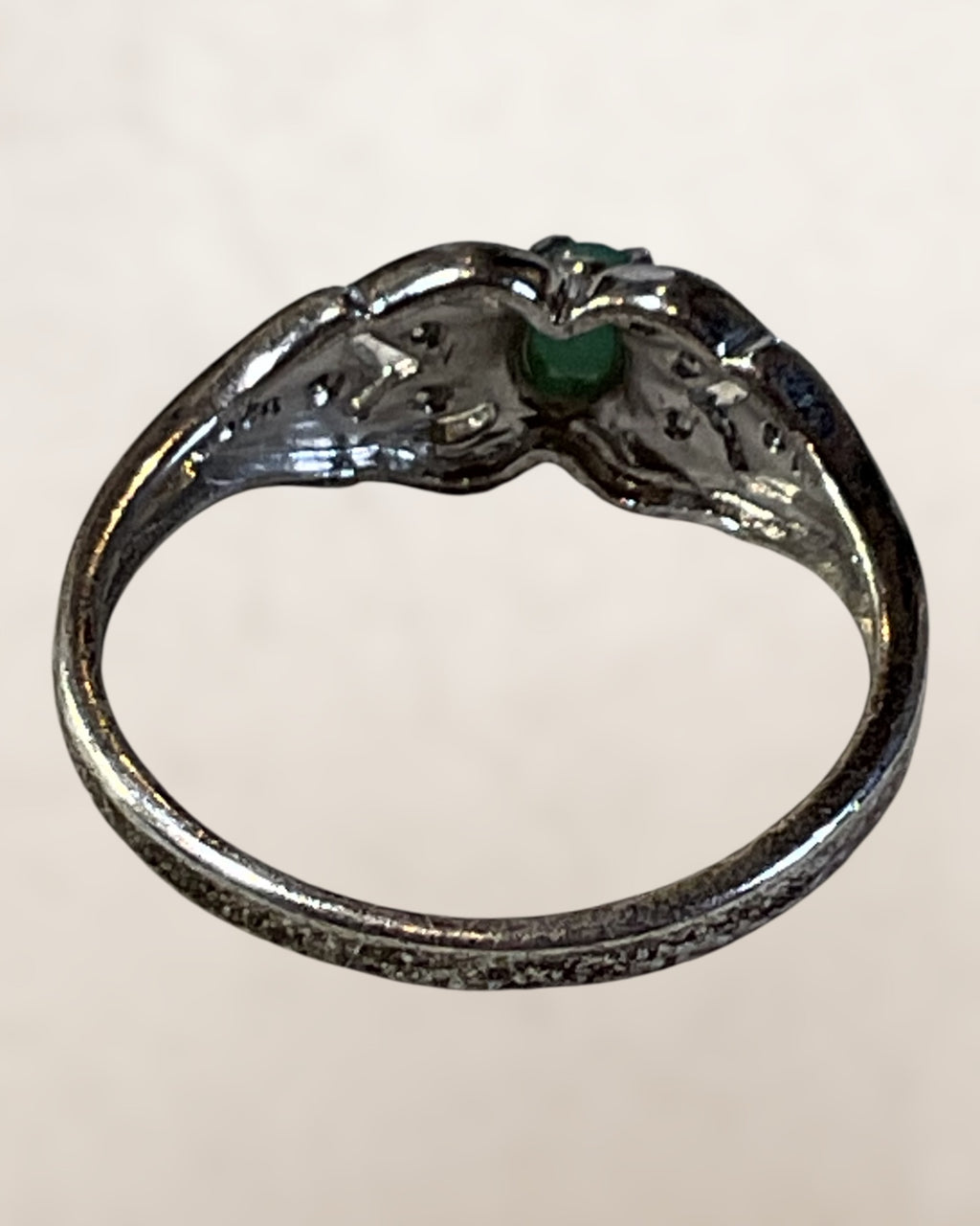 Sterling Silver Natural Emerald & Diamond Ring - Estate Sale (Great Condition)