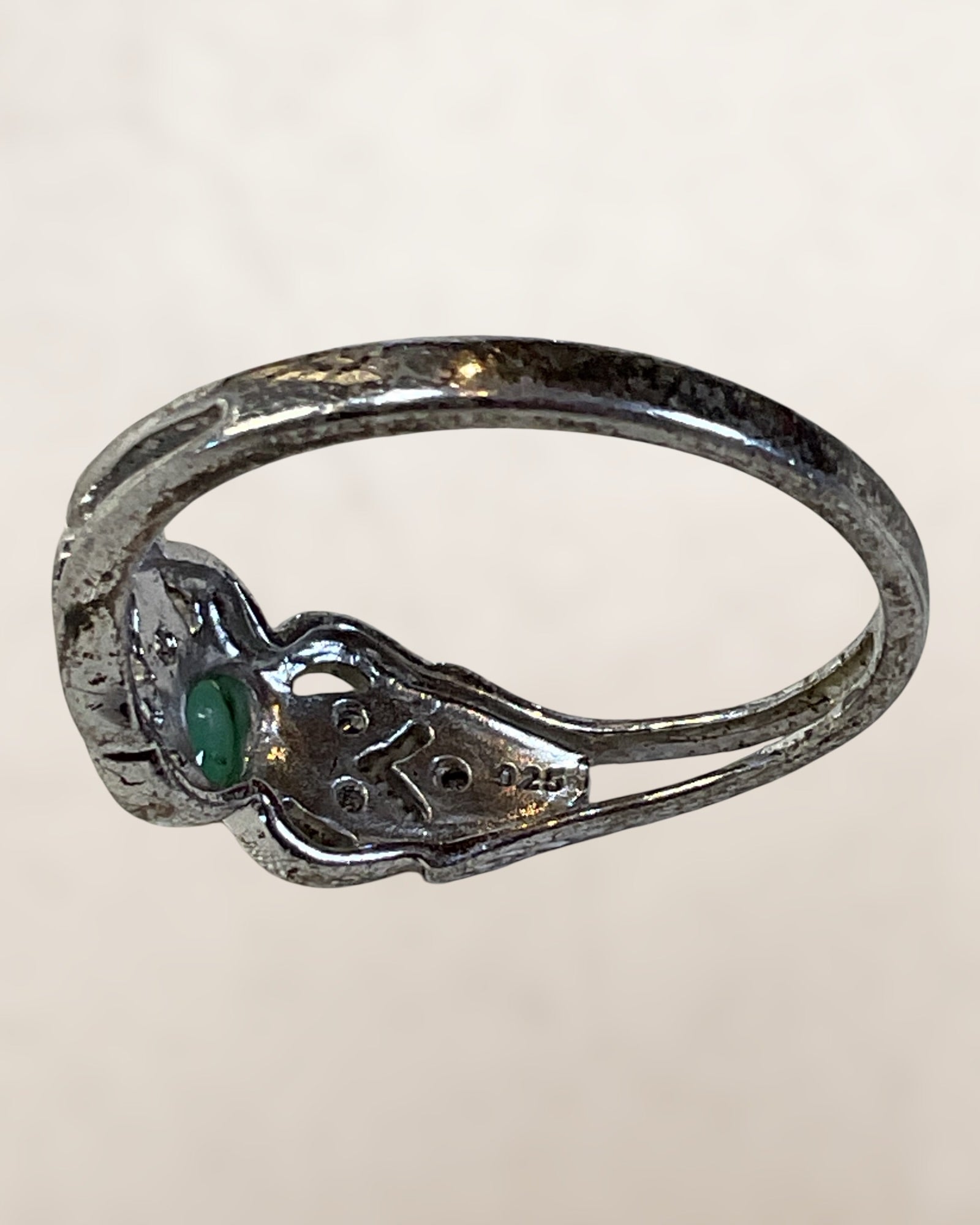 Sterling Silver Natural Emerald & Diamond Ring - Estate Sale (Great Condition)
