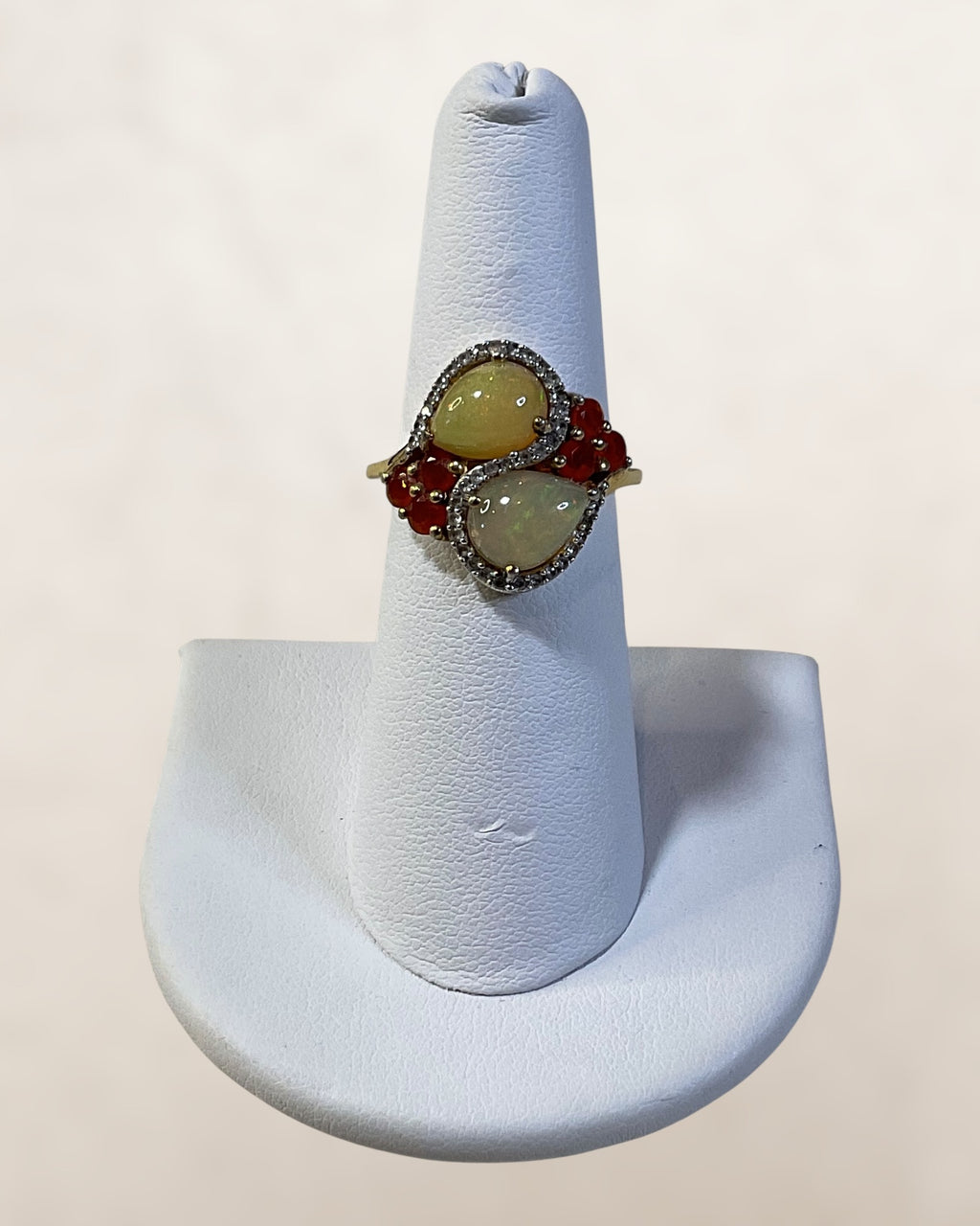 Sterling Silver Ruby Silver Ethiopian & Fire Opal Gemstone Ring - Estate Sale (Great Condition)