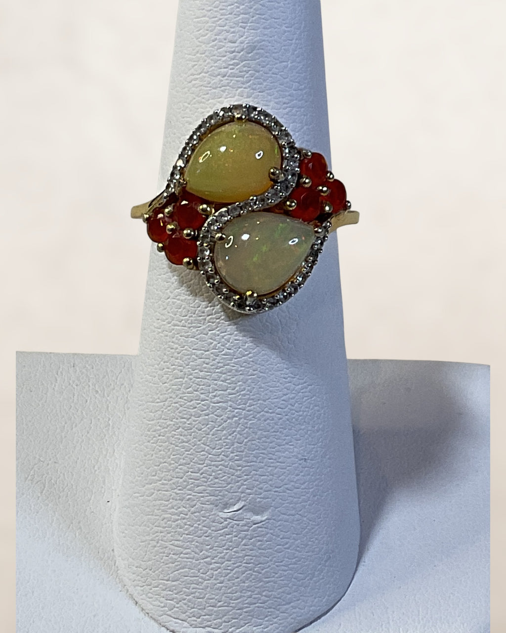 Sterling Silver Ruby Silver Ethiopian & Fire Opal Gemstone Ring - Estate Sale (Great Condition)