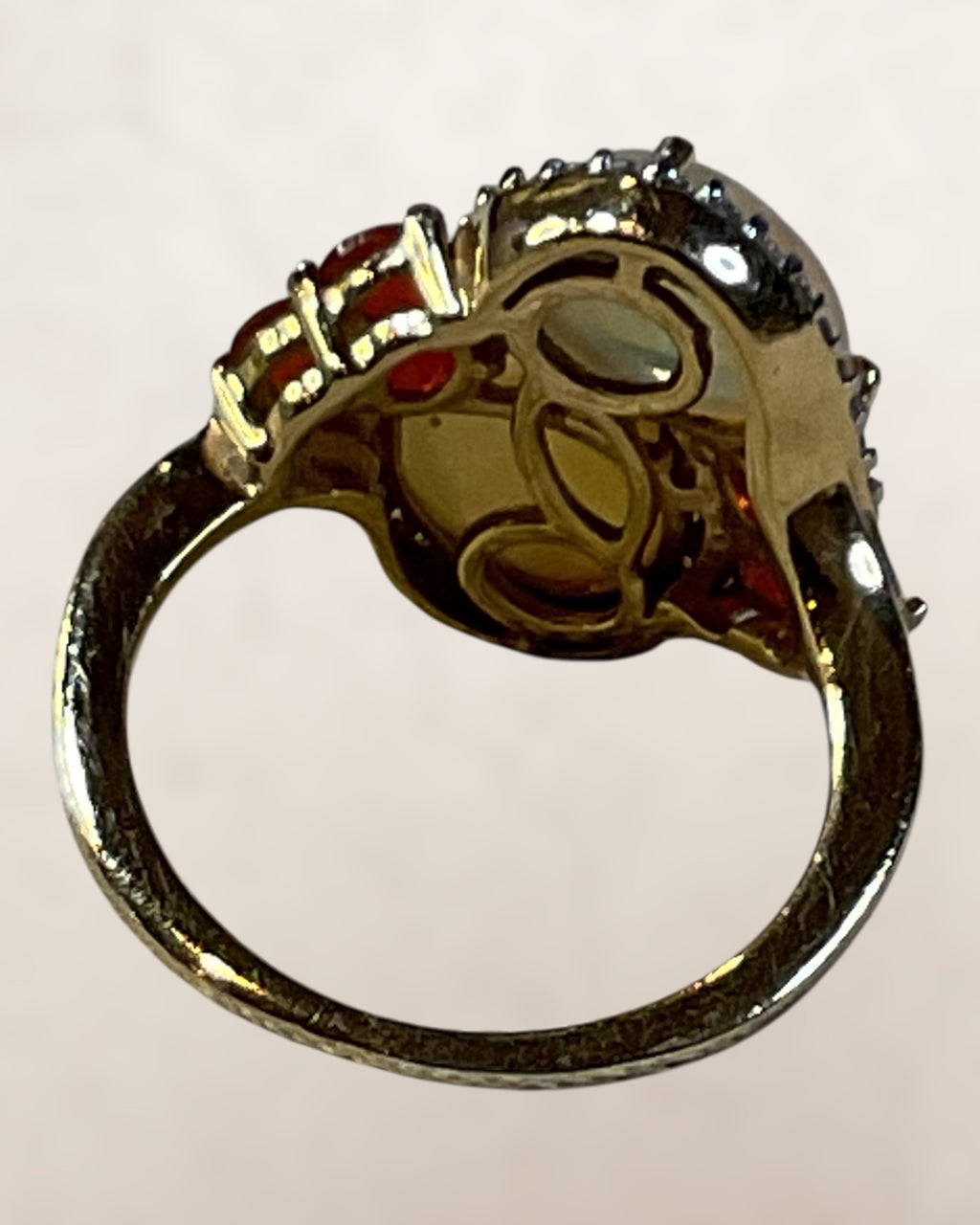 Sterling Silver Ruby Silver Ethiopian & Fire Opal Gemstone Ring - Estate Sale (Great Condition)