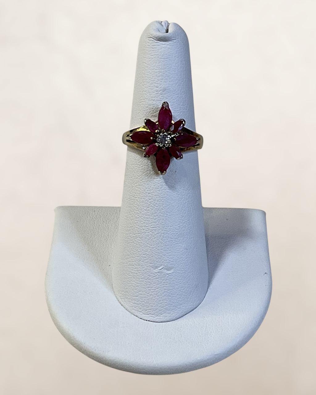 Sterling Silver Ruby Flower Gemstone Ring - Estate Sale (Great Condition)