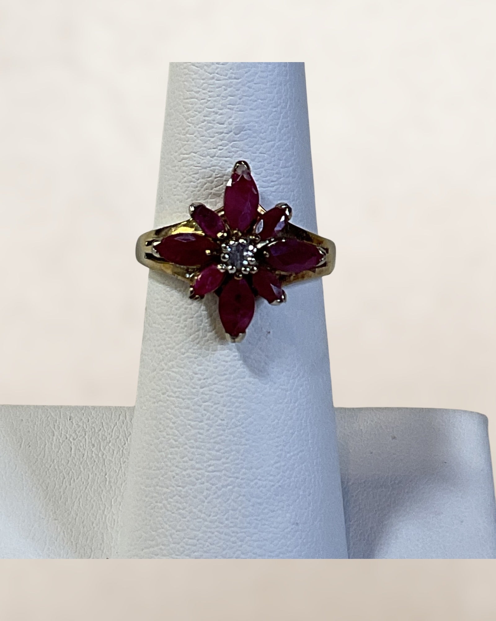 Sterling Silver Ruby Flower Gemstone Ring - Estate Sale (Great Condition)