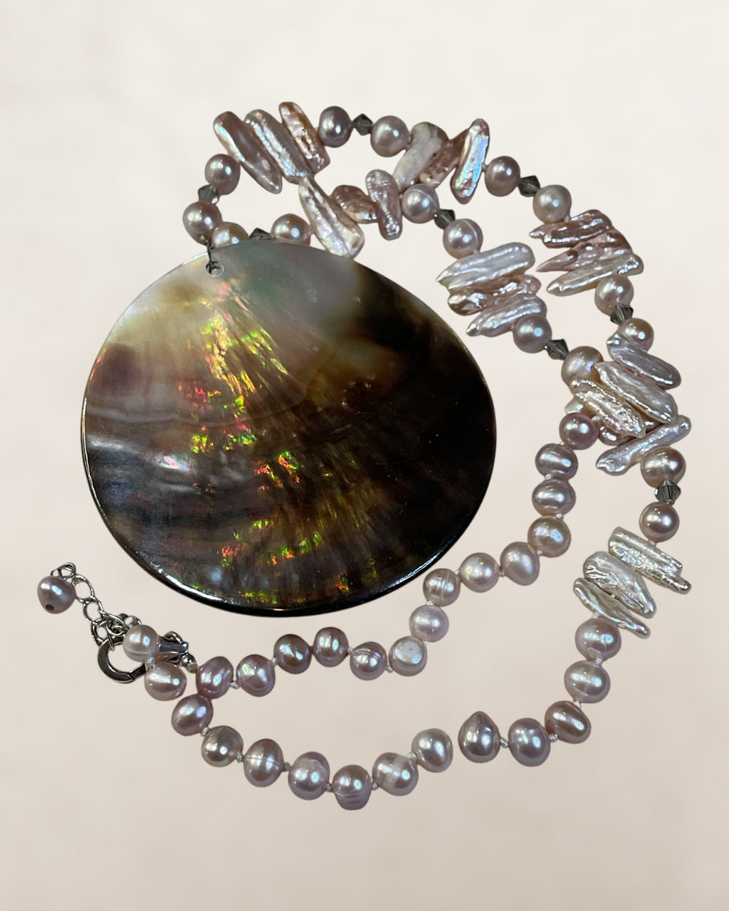 Mother of Pearl & Natural Pearl 20” +2” Extender Necklace - Estate Sale (Great Condition)
