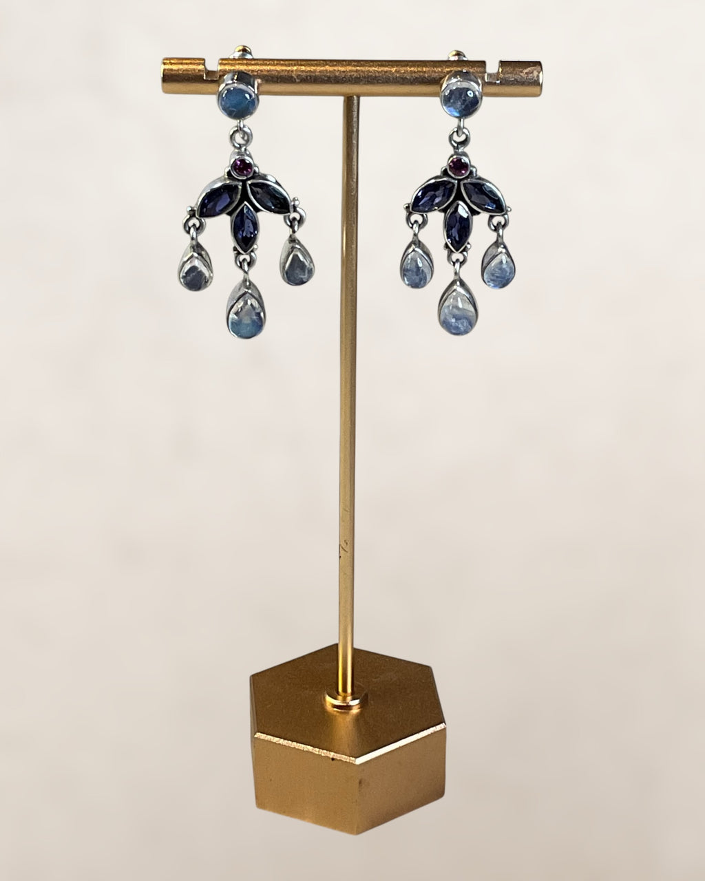 Nicky Butler Sterling Silver with Iolite, Raspberry Garnet & Moonstone Gemstone Earrings - Estate Sale (Great Condition)