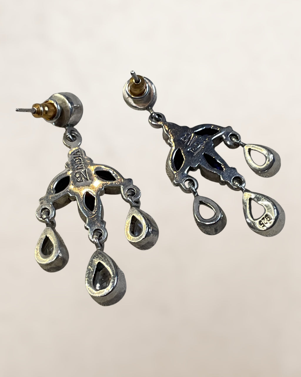 Nicky Butler Sterling Silver with Iolite, Raspberry Garnet & Moonstone Gemstone Earrings - Estate Sale (Great Condition)