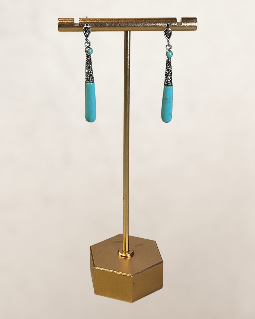 Sterling Silver Turquoise & Marcasite Dangle Earrings - Estate Sale (Great Condition)