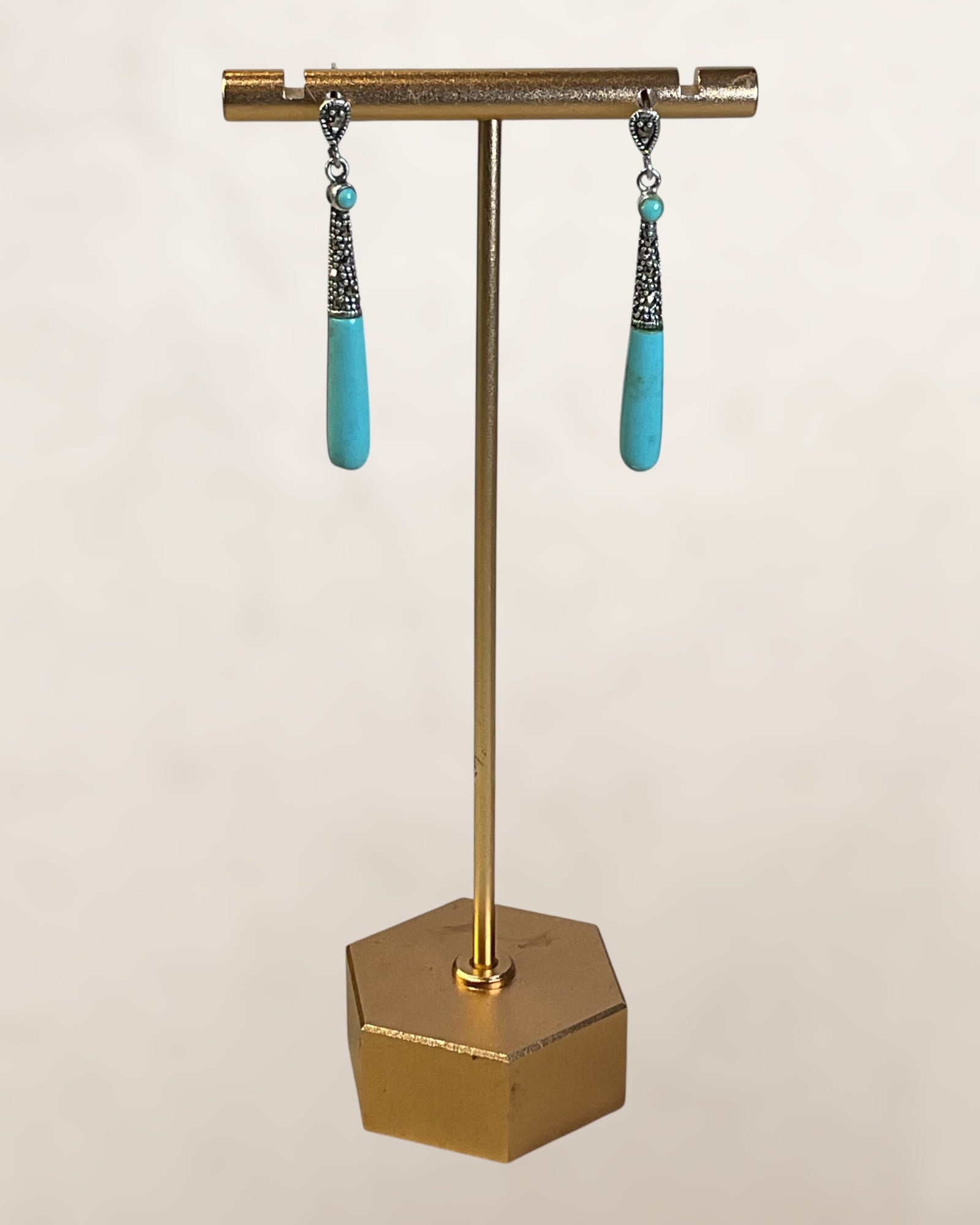 Sterling Silver Turquoise & Marcasite Dangle Earrings - Estate Sale (Great Condition)