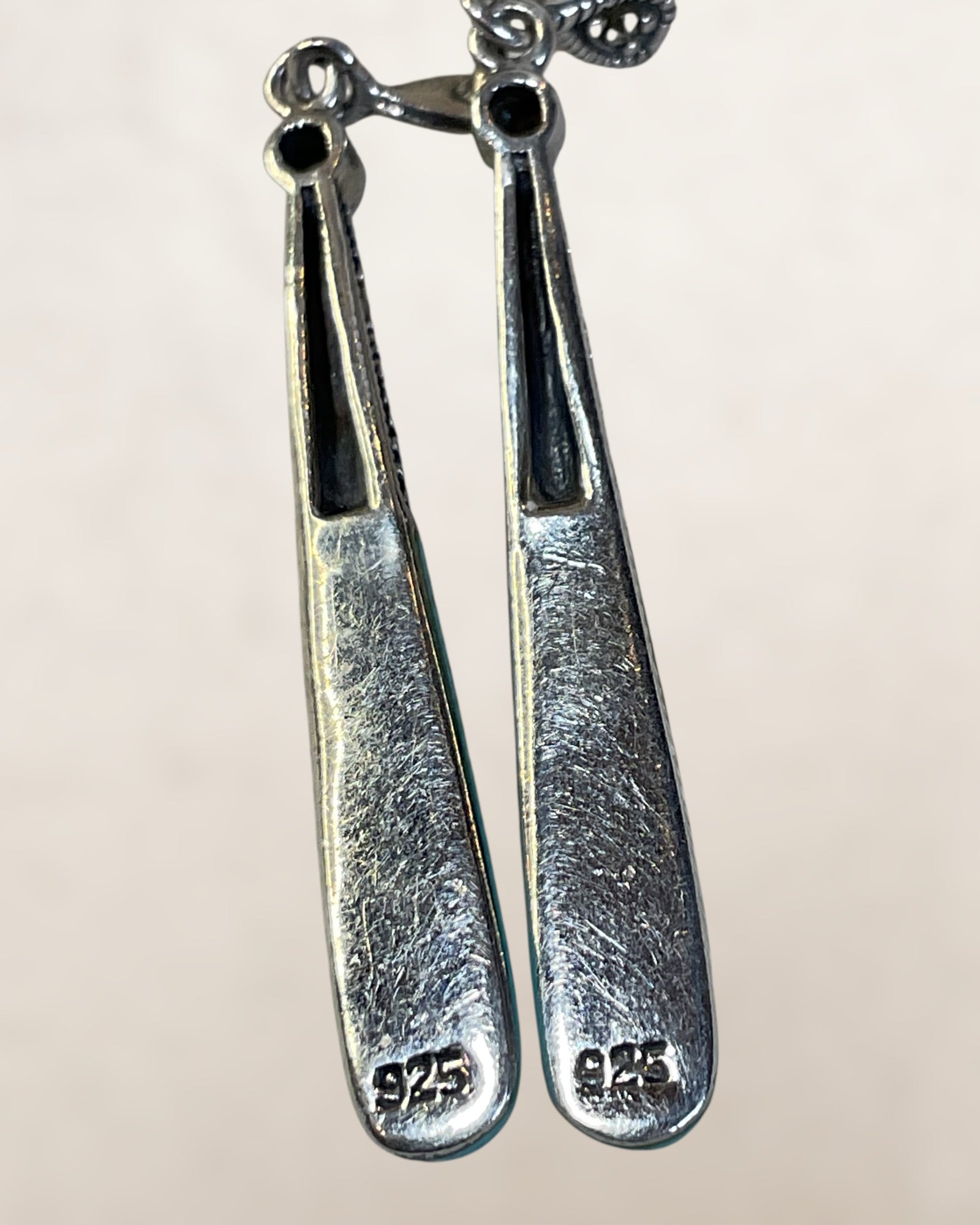 Sterling Silver Turquoise & Marcasite Dangle Earrings - Estate Sale (Great Condition)