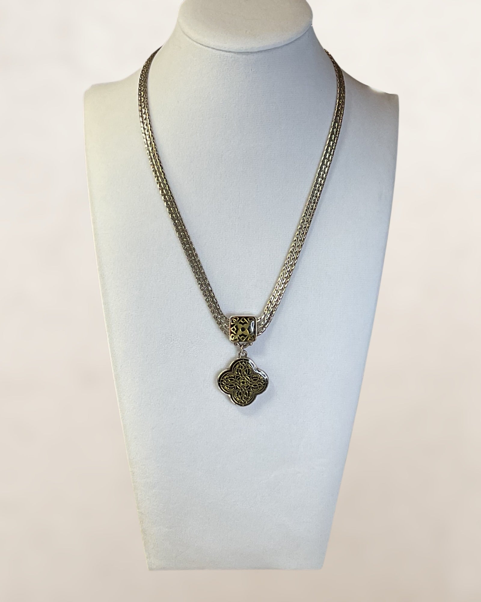 Brighton Silver Plate Black Gold Resin Flower Multi Strand Necklace - Estate Sale (Great Condition)