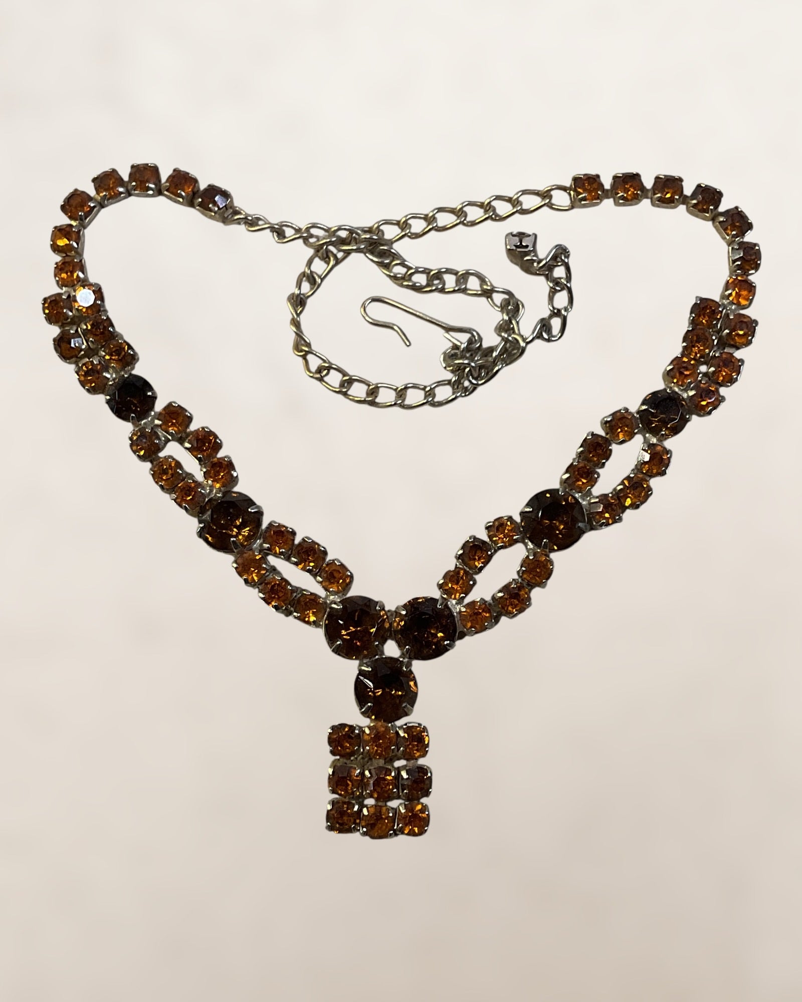 Swarovski 14-17” Fall Colored Glass and Silver Plated Bezel Necklace - Estate Sale (Great Condition)