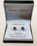 Sterling Silver Gianni Argento  Changing Lab Blue Sapphire Stud Earrings With Halo - NWT