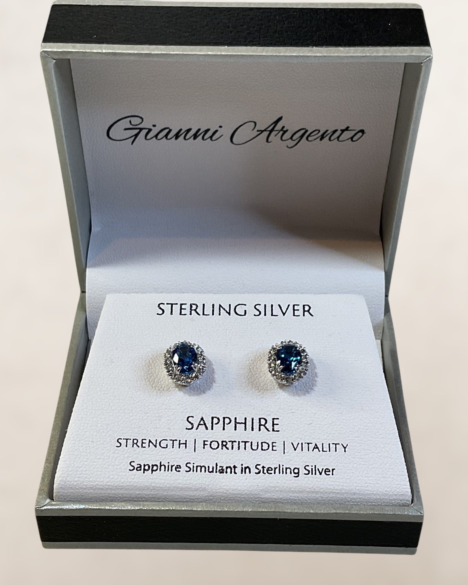 Sterling Silver Gianni Argento  Changing Lab Blue Sapphire Stud Earrings With Halo - NWT