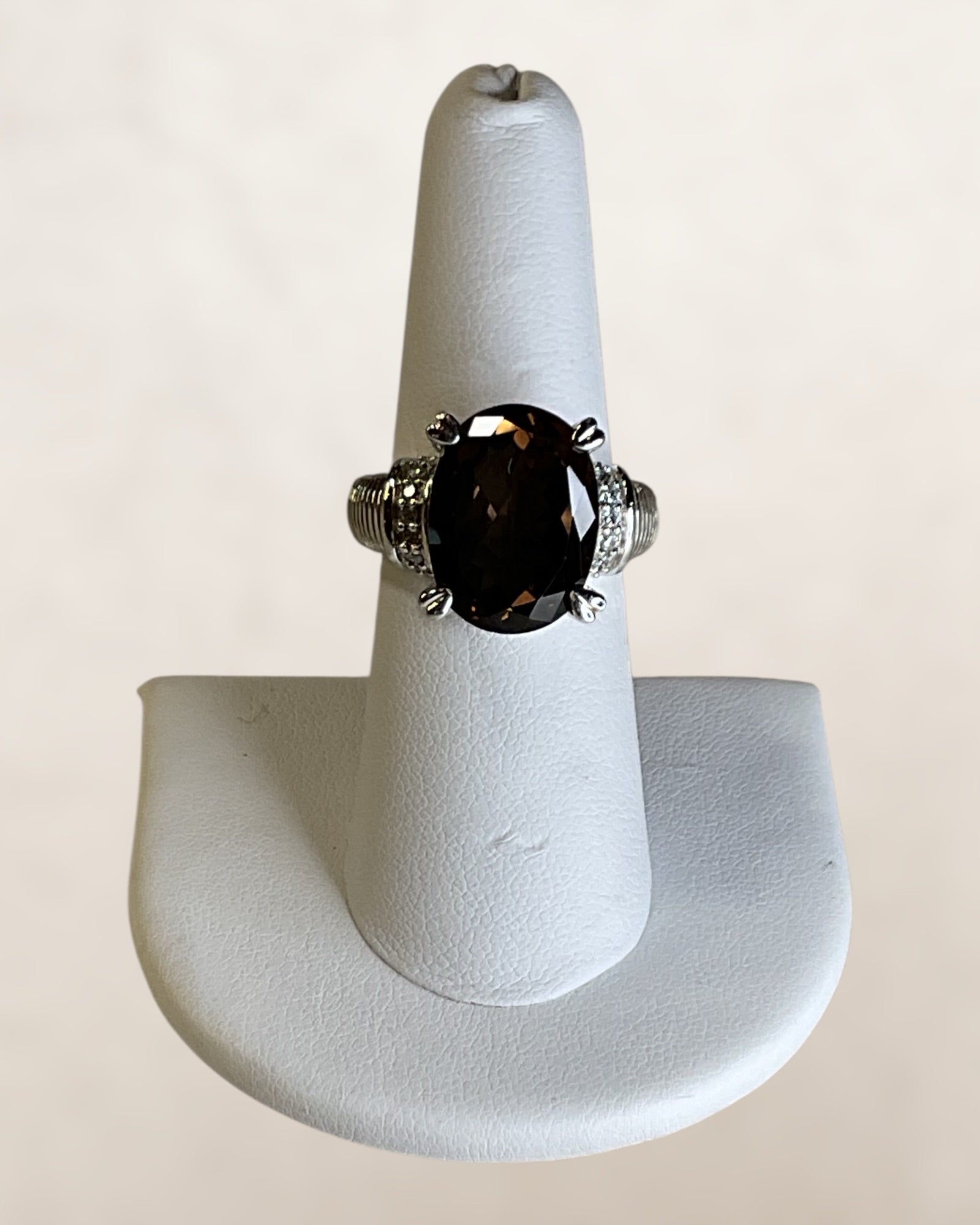 Judith Ripka 925 Sterling Silver Ring Smoky Topaz Stone Sz 6-1/2