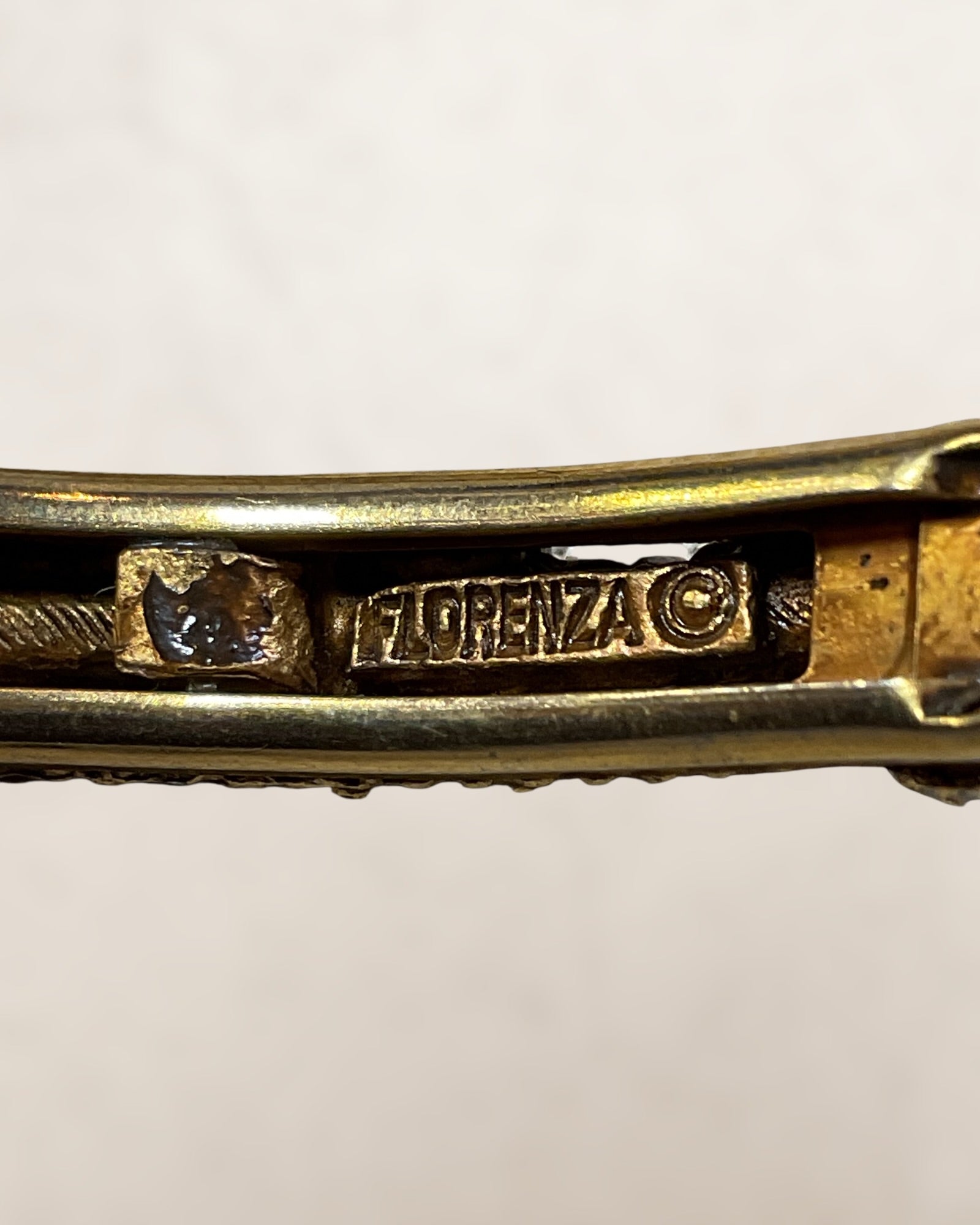 Vintage Florenza Gold Tone Costume Jewelry Bracelet Featuring Ornate, Textured Link Work Embedded with Clear or Light Rhinestones - Estate Sale (Great Condition)