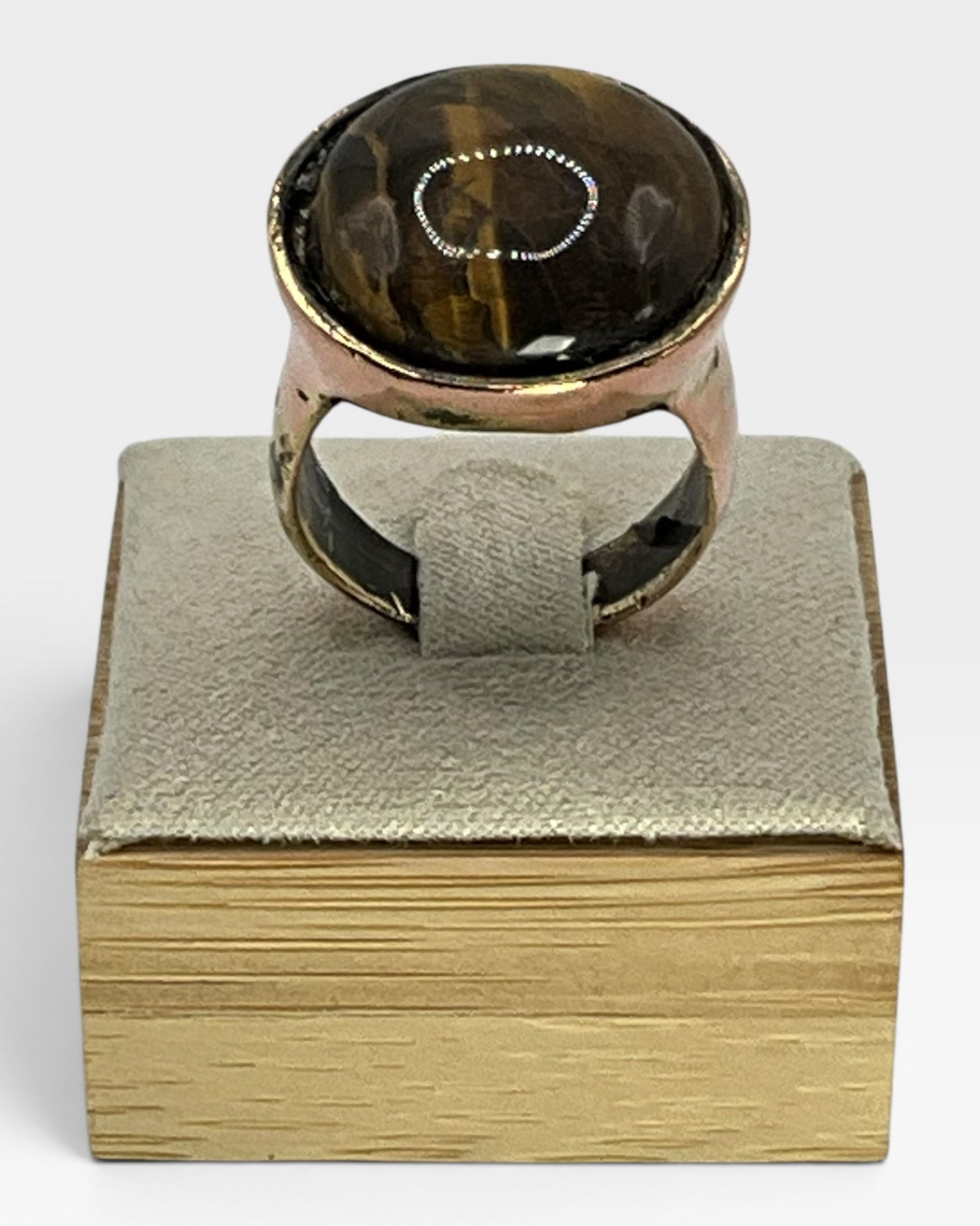 Large Vintage Brass Tigers Eye Ring - Estate Sale (Great Condition)