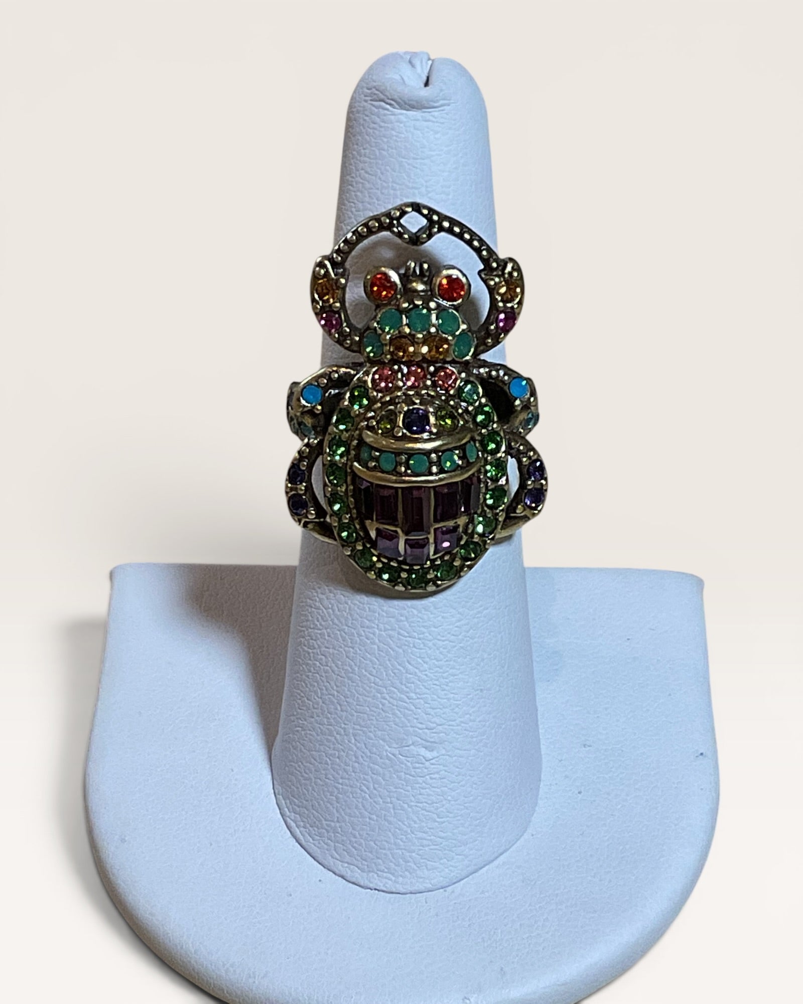 Heidi Daus Egyptian Revival Scarab Ring with Multicolored Swarovski Crystals - Estate Sale (Great Condition)