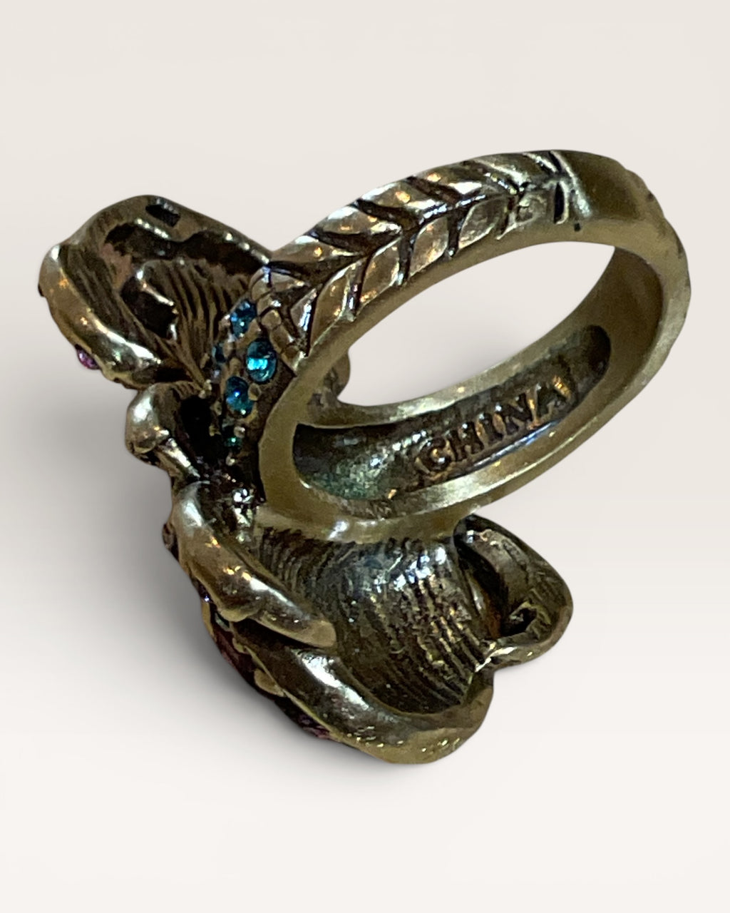 Heidi Daus Egyptian Revival Scarab Ring with Multicolored Swarovski Crystals - Estate Sale (Great Condition)