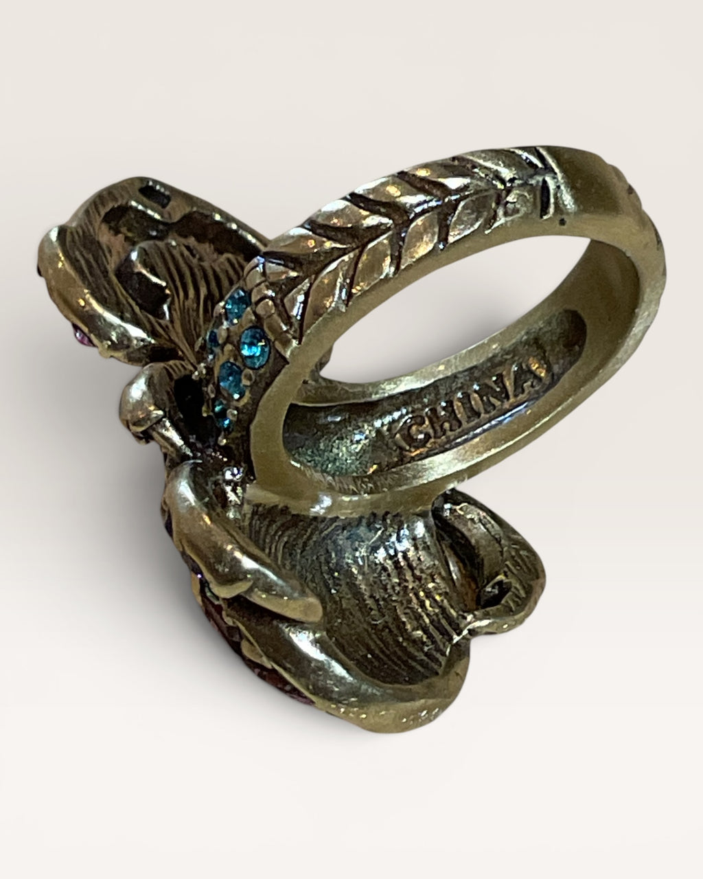 Heidi Daus Egyptian Revival Scarab Ring with Multicolored Swarovski Crystals - Estate Sale (Great Condition)