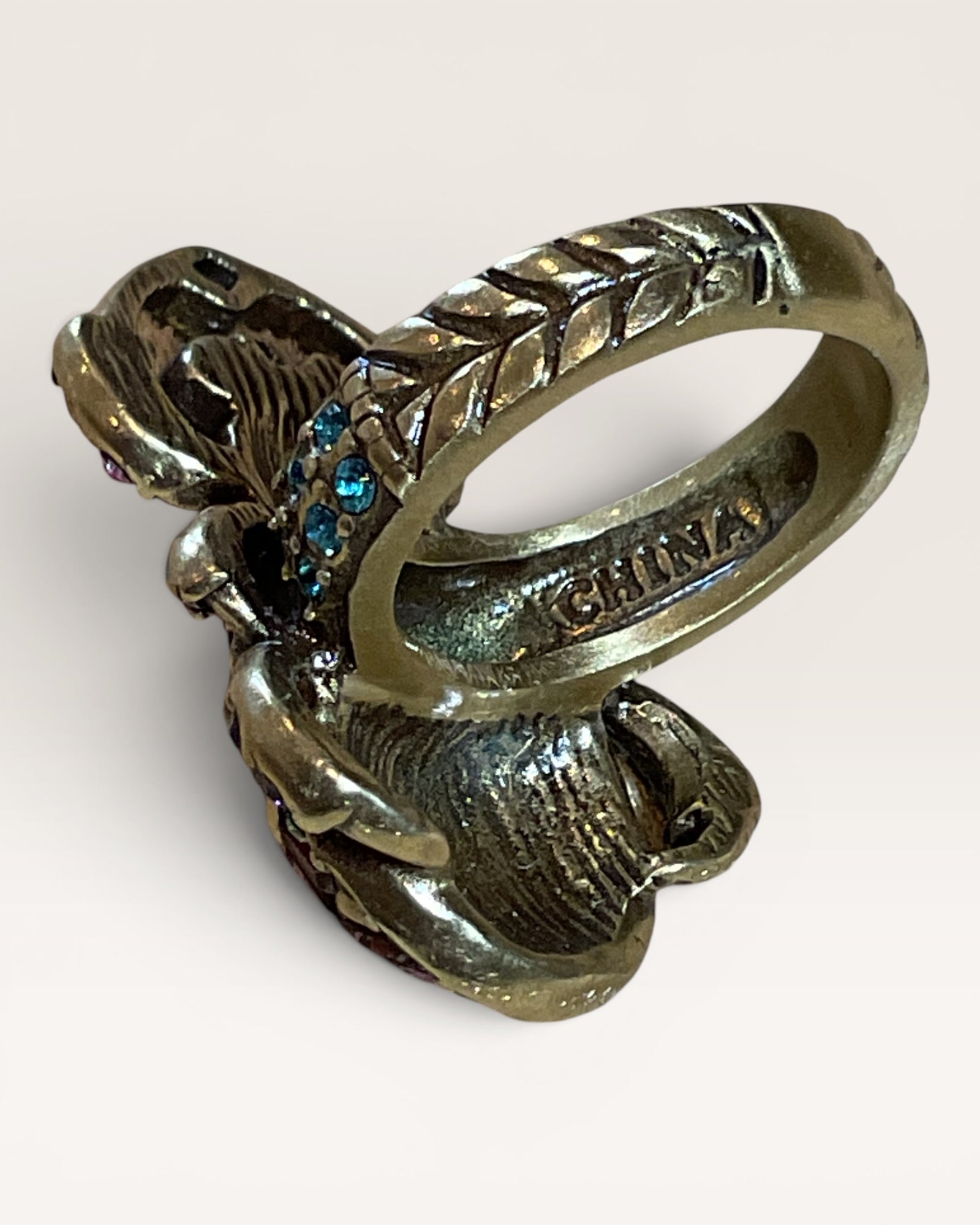 Heidi Daus Egyptian Revival Scarab Ring with Multicolored Swarovski Crystals - Estate Sale (Great Condition)