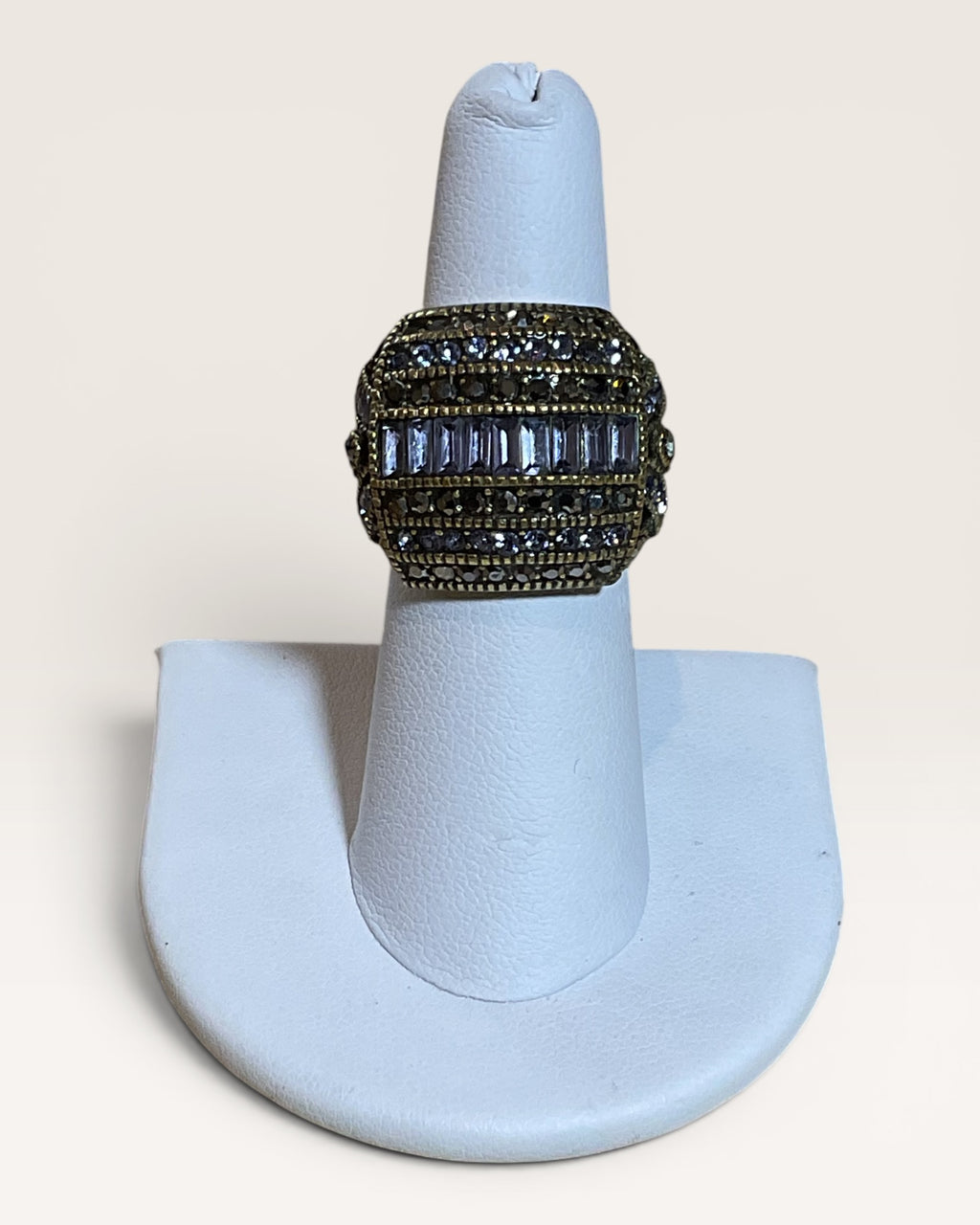 Heidi Daus Clear Baugettes & Tiny Rounds Full Pave Rows Cocktail Ring - Estate Sale (Great Condition)