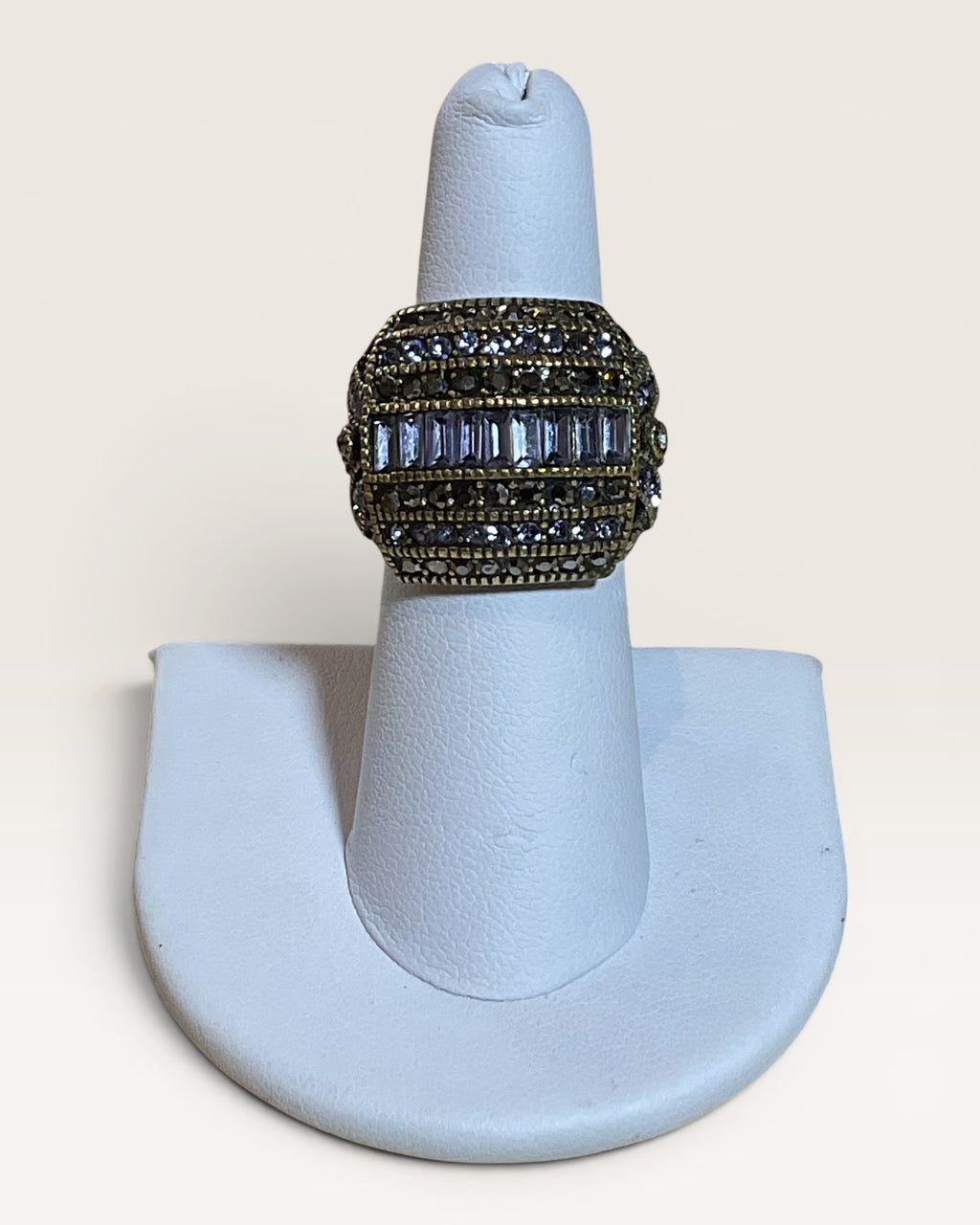 Heidi Daus Clear Baugettes & Tiny Rounds Full Pave Rows Cocktail Ring - Estate Sale (Great Condition)