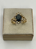 Gold Tone Blue Sapphire-Look Ring | Vintage Style Halo Ring - Estate Sale (Great Condition)