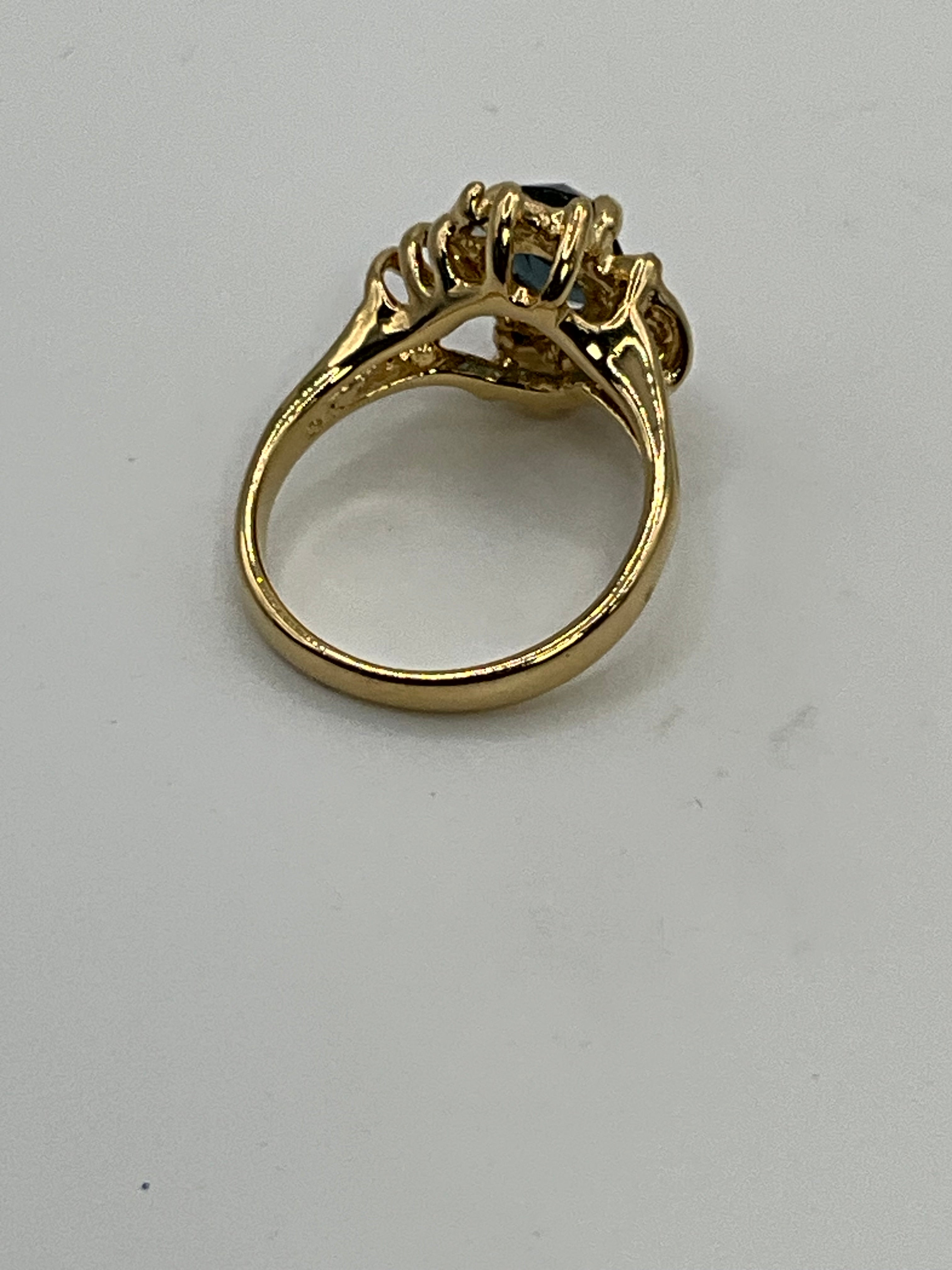 Gold Tone Blue Sapphire-Look Ring | Vintage Style Halo Ring - Estate Sale (Great Condition)