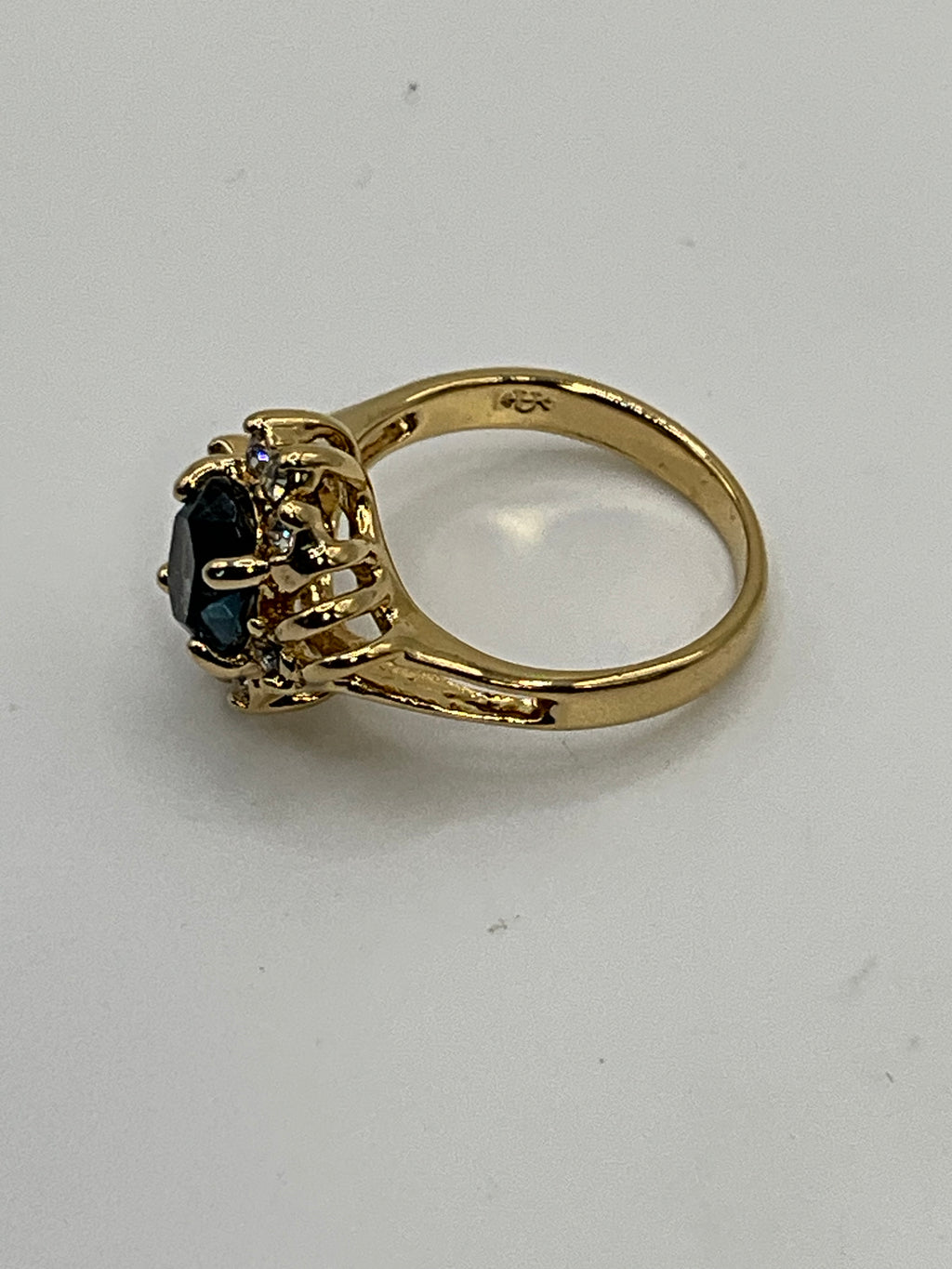 Gold Tone Blue Sapphire-Look Ring | Vintage Style Halo Ring - Estate Sale (Great Condition)