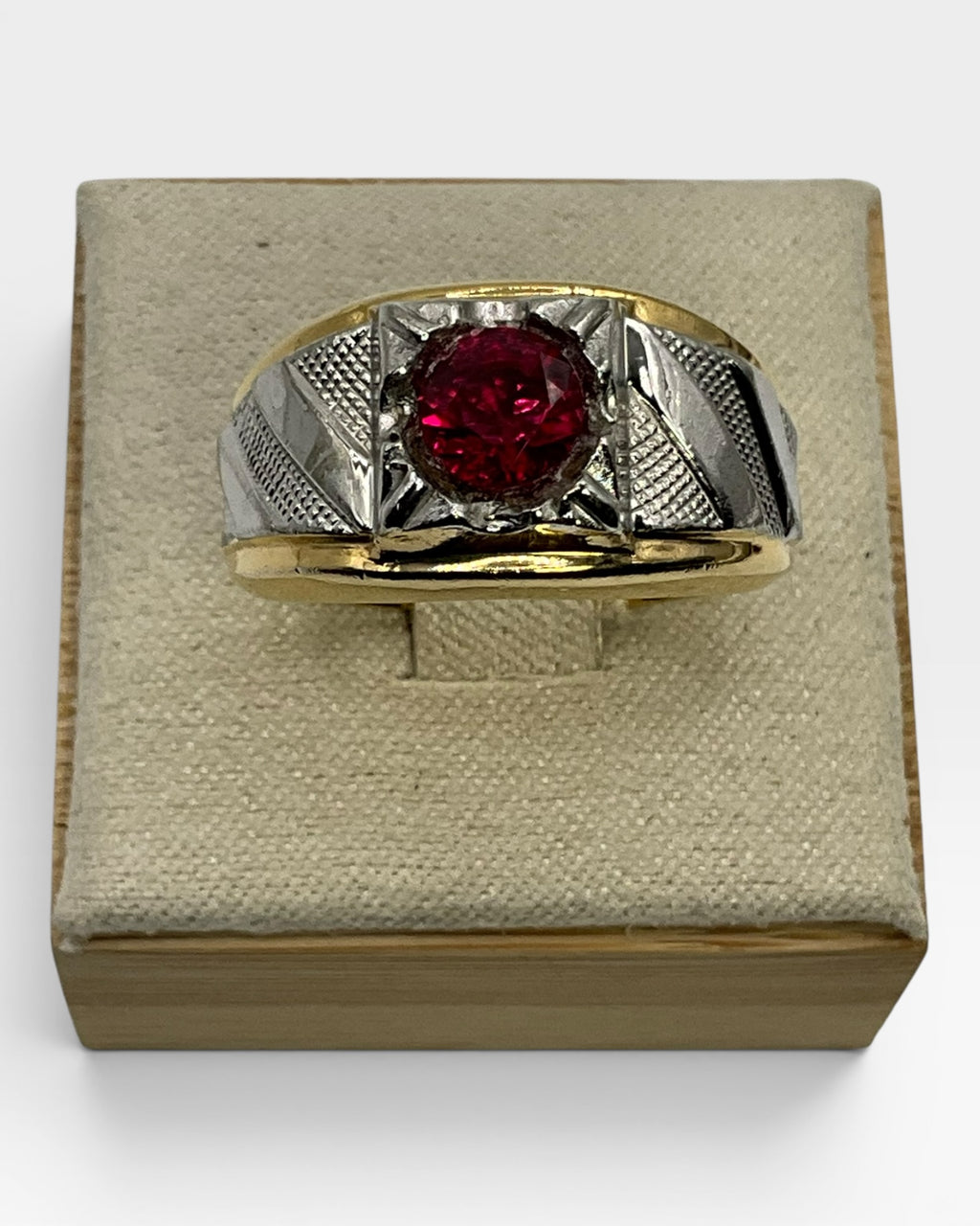 Lind Two-Tone Simulated Ruby Ring -  Estate Sale (Great Condition)