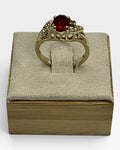 Vintage Gold Tone Red CZ Bypass Ring | Dainty Ruby Look Statement Ring - Estate Sale (Great Condition)