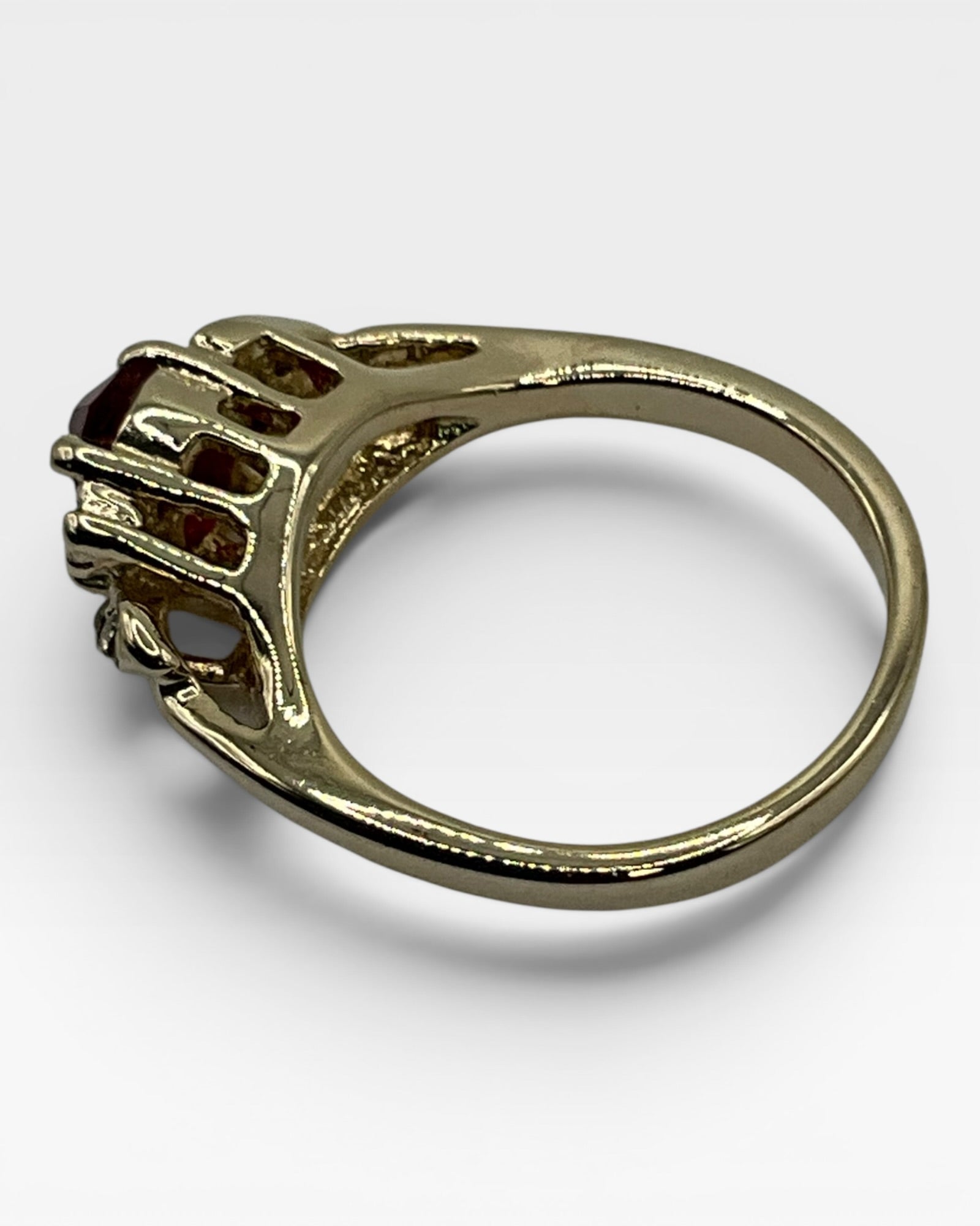 Vintage Gold Tone Red CZ Bypass Ring | Dainty Ruby Look Statement Ring - Estate Sale (Great Condition)