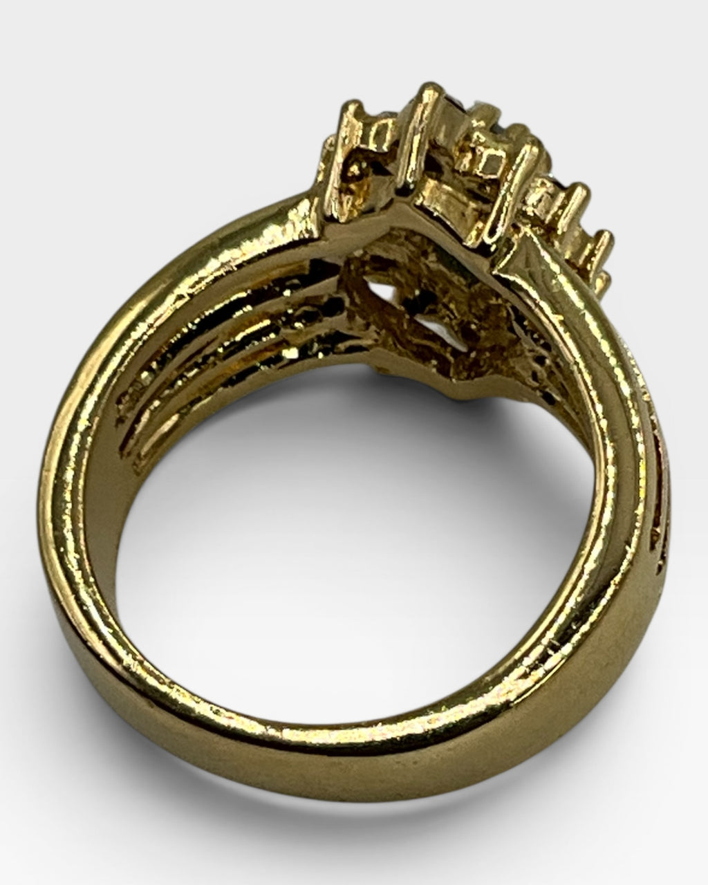 Vintage Gold Tone CZ Cluster Cocktail Ring | Marquise Blue Center | Statement Ring - Estate Sale (Great Condition)
