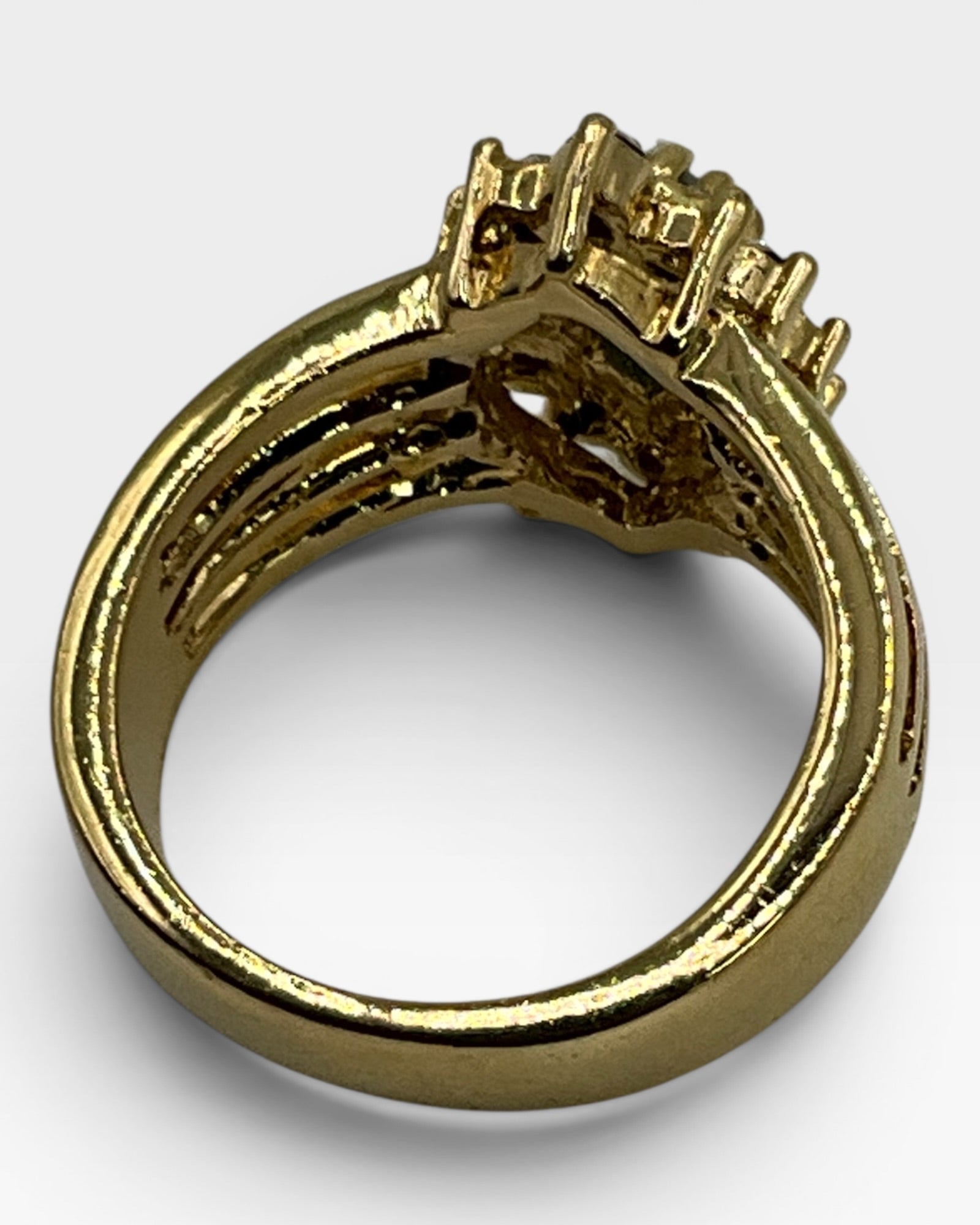 Vintage Gold Tone CZ Cluster Cocktail Ring | Marquise Blue Center | Statement Ring - Estate Sale (Great Condition)