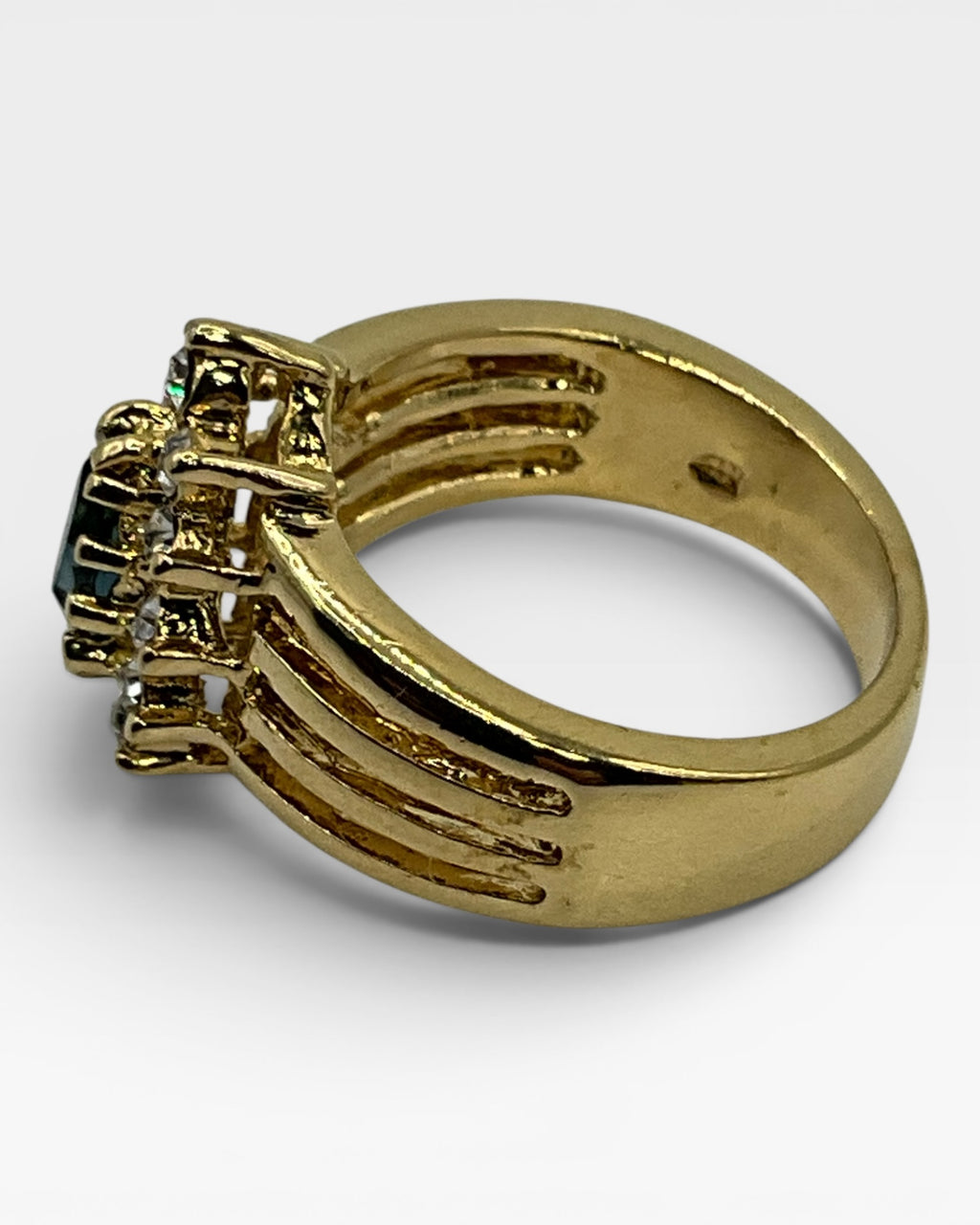 Vintage Gold Tone CZ Cluster Cocktail Ring | Marquise Blue Center | Statement Ring - Estate Sale (Great Condition)