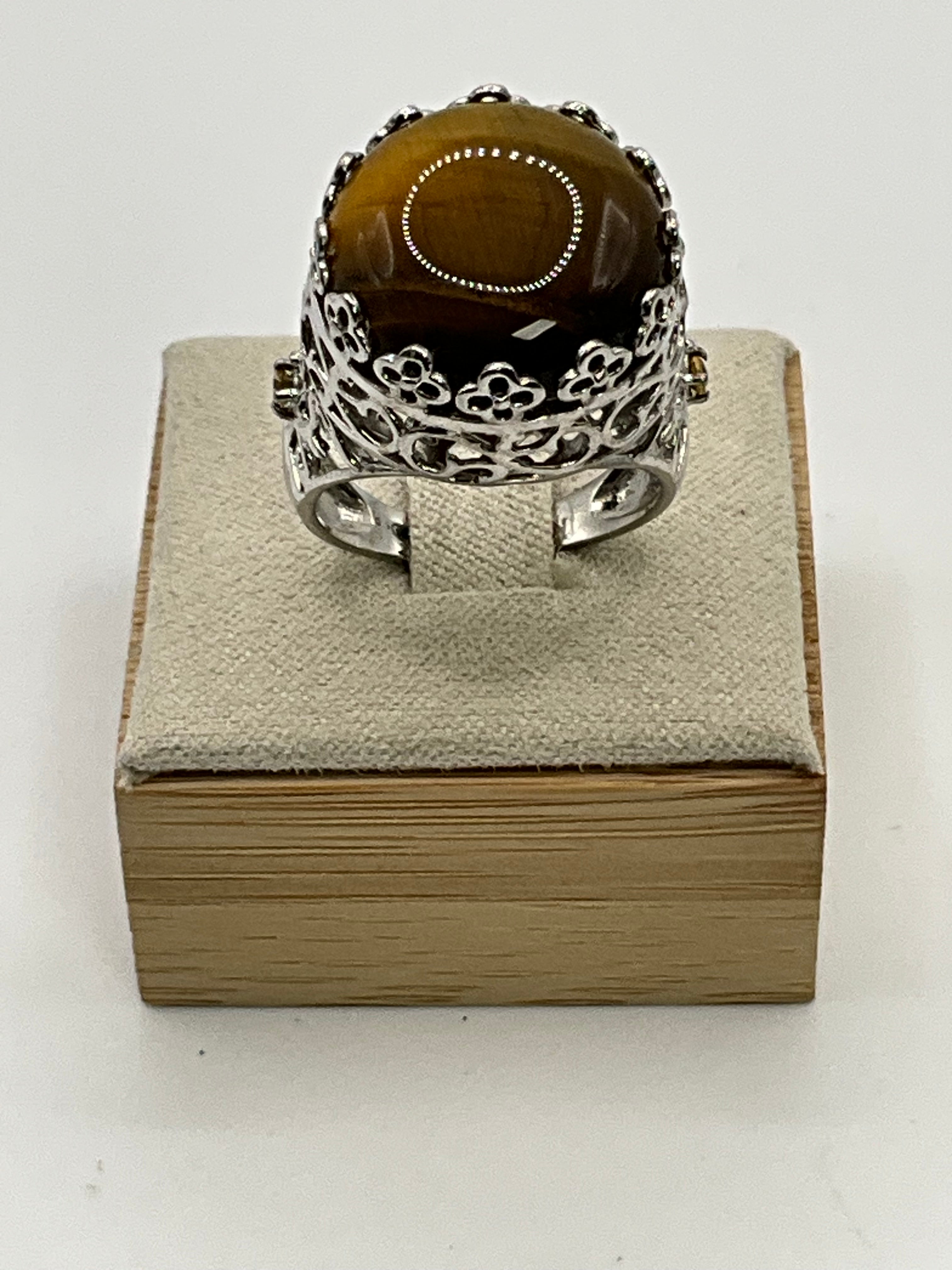 Karis 925 Sterling Silver Tiger’s Eye Statement Ring | Ornate Filigree Design - Estate Sale (Great Condition)