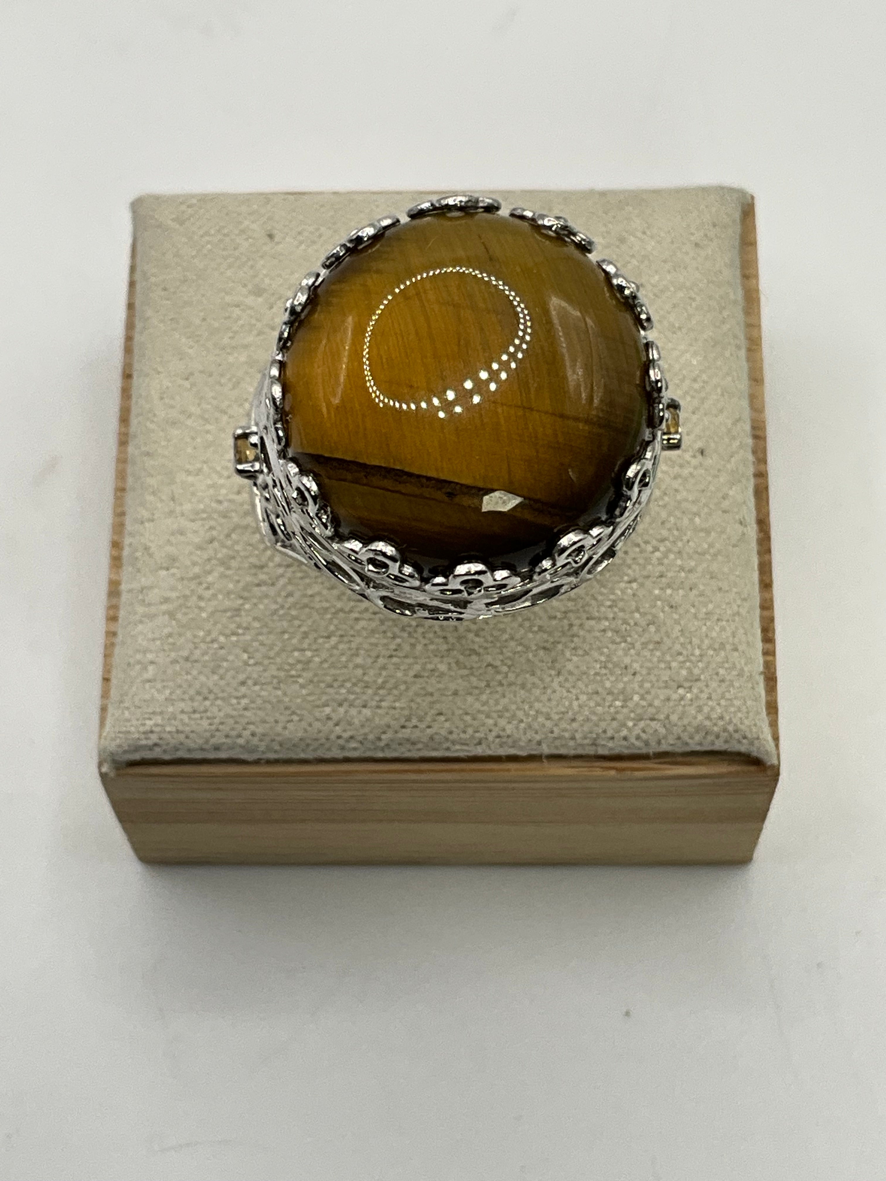 Karis 925 Sterling Silver Tiger’s Eye Statement Ring | Ornate Filigree Design - Estate Sale (Great Condition)